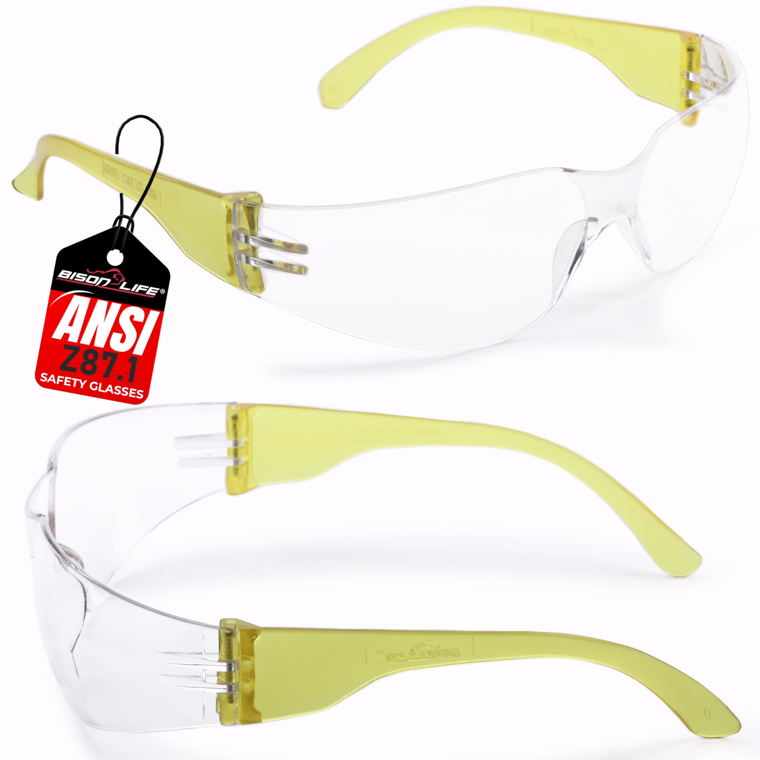 BISON LIFE Clear Safety Glasses – ANSI Z87.1 Certified Scratch & Impact Resistant Eye Protection Goggles for Men & Women