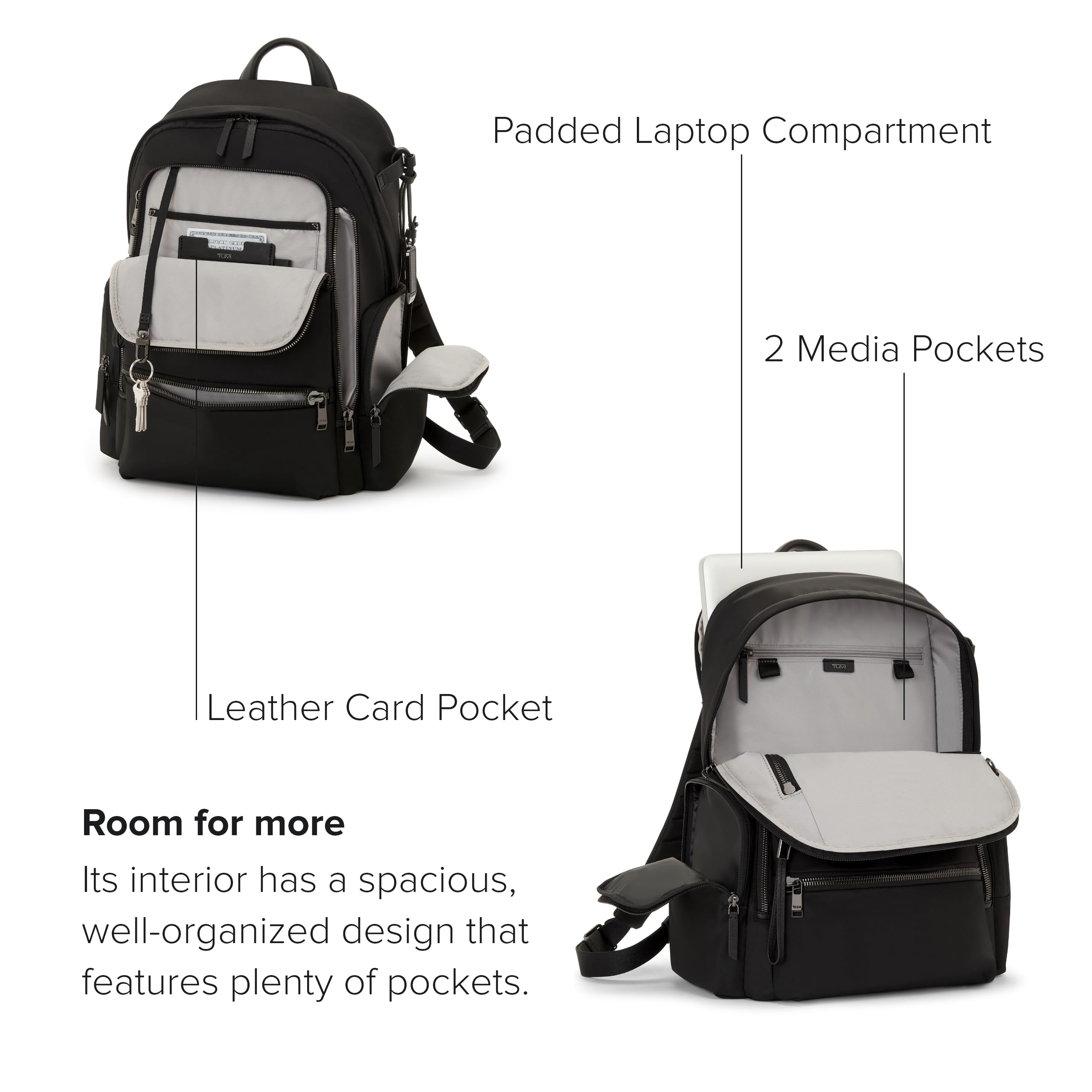 TUMI - Voyageur Celina Backpack - Women's Work and Travel Bag - 16.0" X 10.6" X 6.5" - Holds Up to 16" Laptop - Black & Gold Hardware
