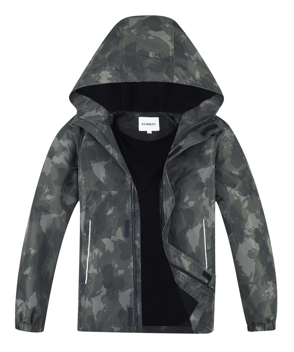 Boys Girls Rain Jackets Waterproof Hooded Fleece Raincoats Lightweight Windbreakers for Kids