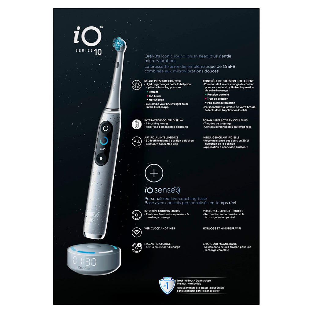 Oral-B Rechargeable Electric Toothbrush, iO10 Ultimate Clean, 7 Cleaning Modes, Interactive Display, iSense Charger, Charging Travel Case, 4 Brush Heads, Rechargeable Toothbrush, Black