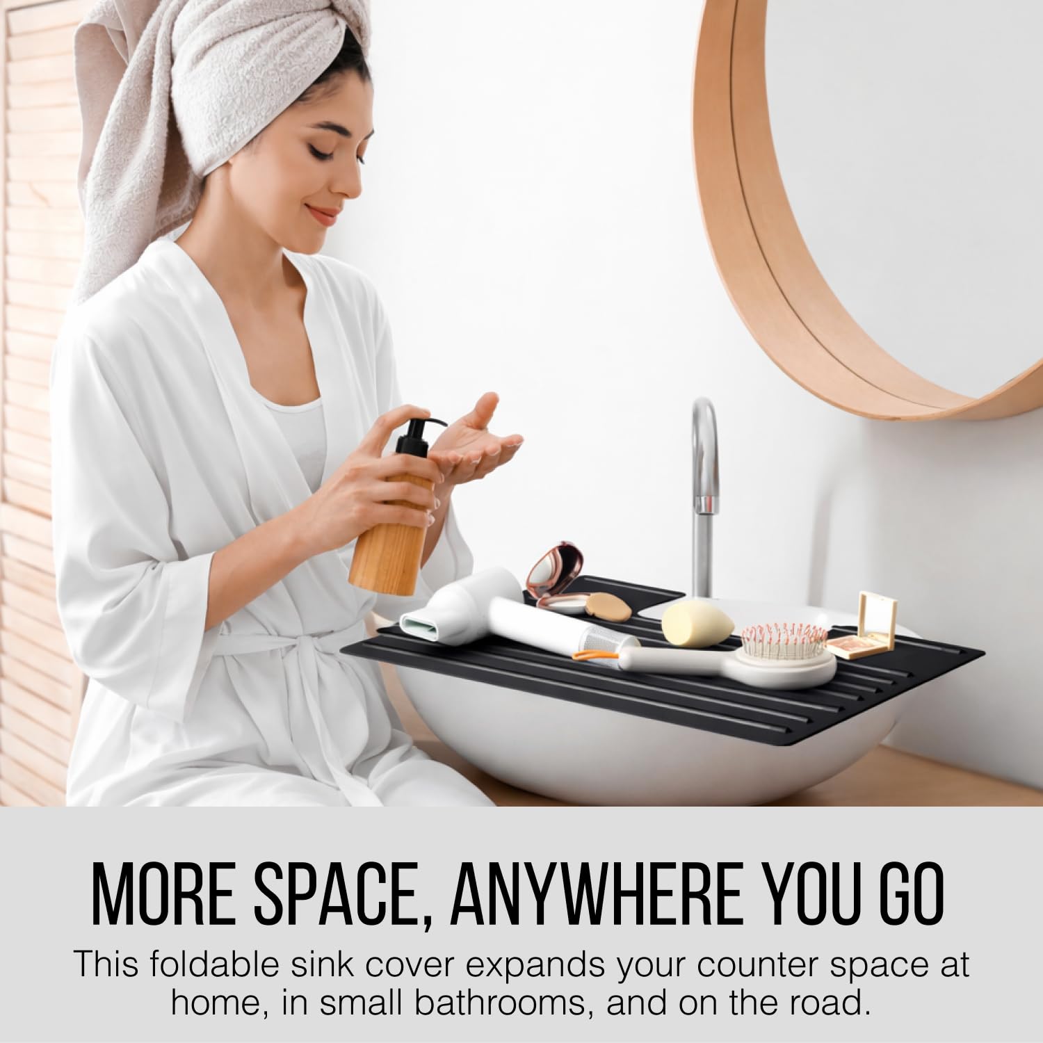 Maplefield Bathroom Sink Cover for Counter Space, Heat Resistant Silicone Sink Mat for Your Beauty Routine, Small Bathroom Space Saver Sink Cover for Makeup (Beige Large, 22" x 15" x 2" Inches)
