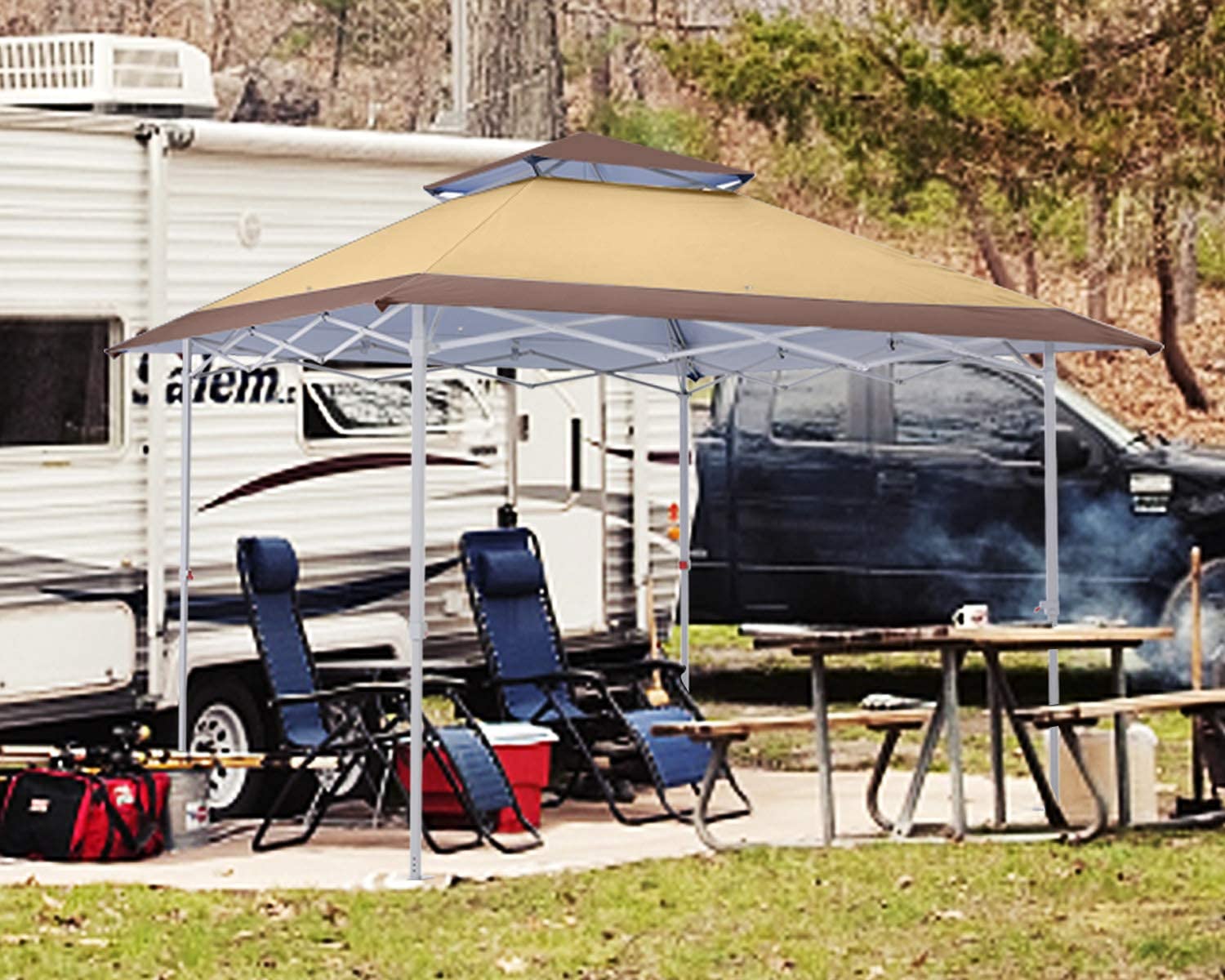 COOSHADE 13x13Ft Pop Up Canopy Tent Instant Folding Shelter 169 Square Feet Large Outdoor Sun Protection Shade(Grey)