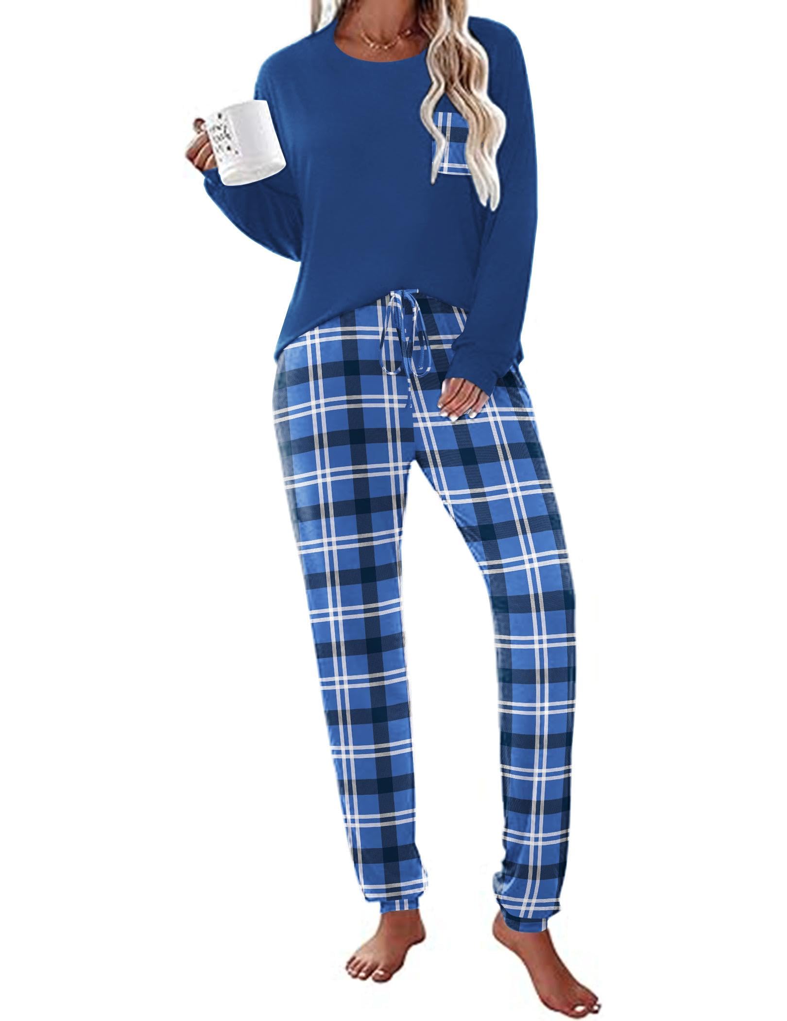 Ekouaer Womens Pajamas Set Long Sleeve Christmas PJ Sets Soft Lounge Set for Women Sleepwear Joggers with Pockets