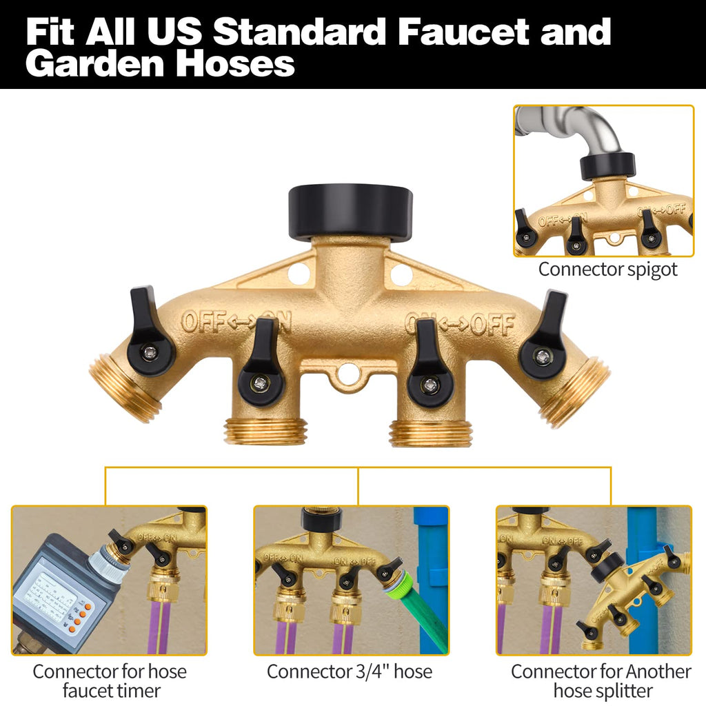 1/2/4 Pack 2 Way Hose Splitter, for 3/4" Hose Connector, with Rubber Washers & Tapes