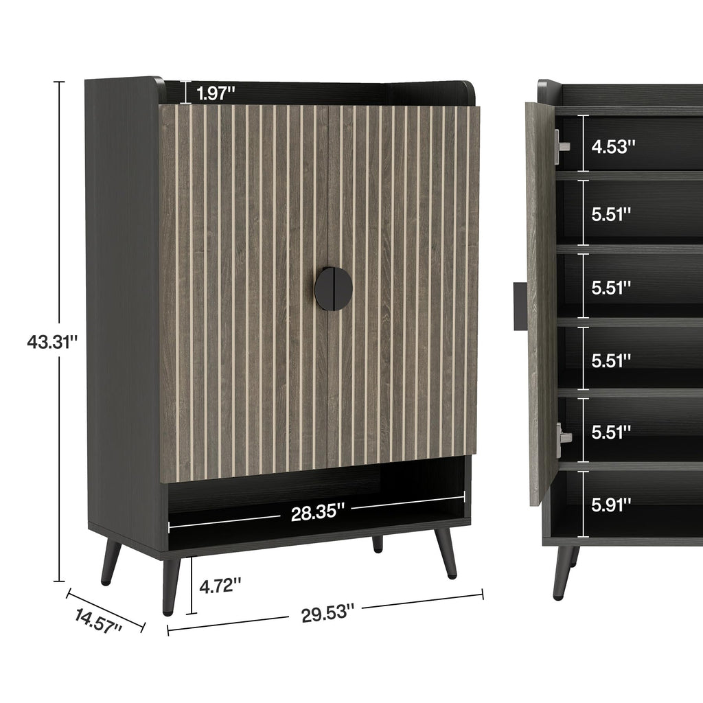 Tribesigns Shoe Cabinet with Doors, 7-Tier Shoe Storage Cabinet with Adjustable Shelves, Wooden Shoes Rack Shoe Storage Organizer for Entryway, Hallway, Closet, Living Room, Black