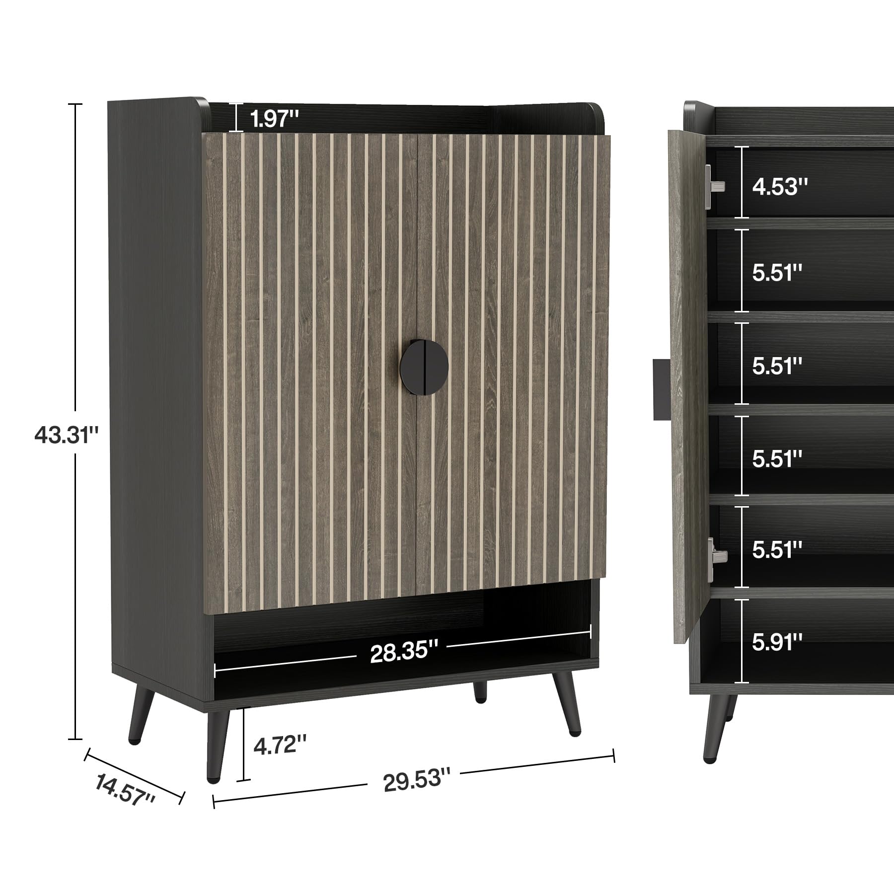 Tribesigns Shoe Cabinet with Doors, 7-Tier Shoe Storage Cabinet with Adjustable Shelves, Wooden Shoes Rack Shoe Storage Organizer for Entryway, Hallway, Closet, Living Room, Black