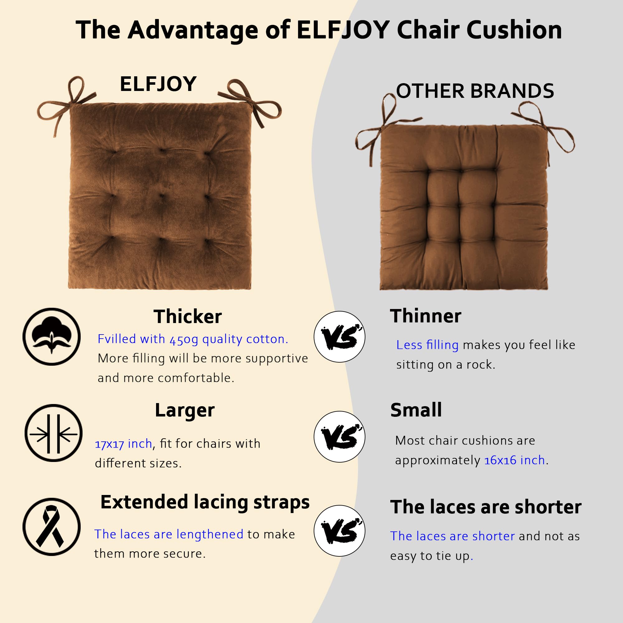 ELFJOY Rocking Chair Cushion Large Rocking Chair Pads with Ties Premium Tufted High Back and Seat Cushion 2 Piece Set Black