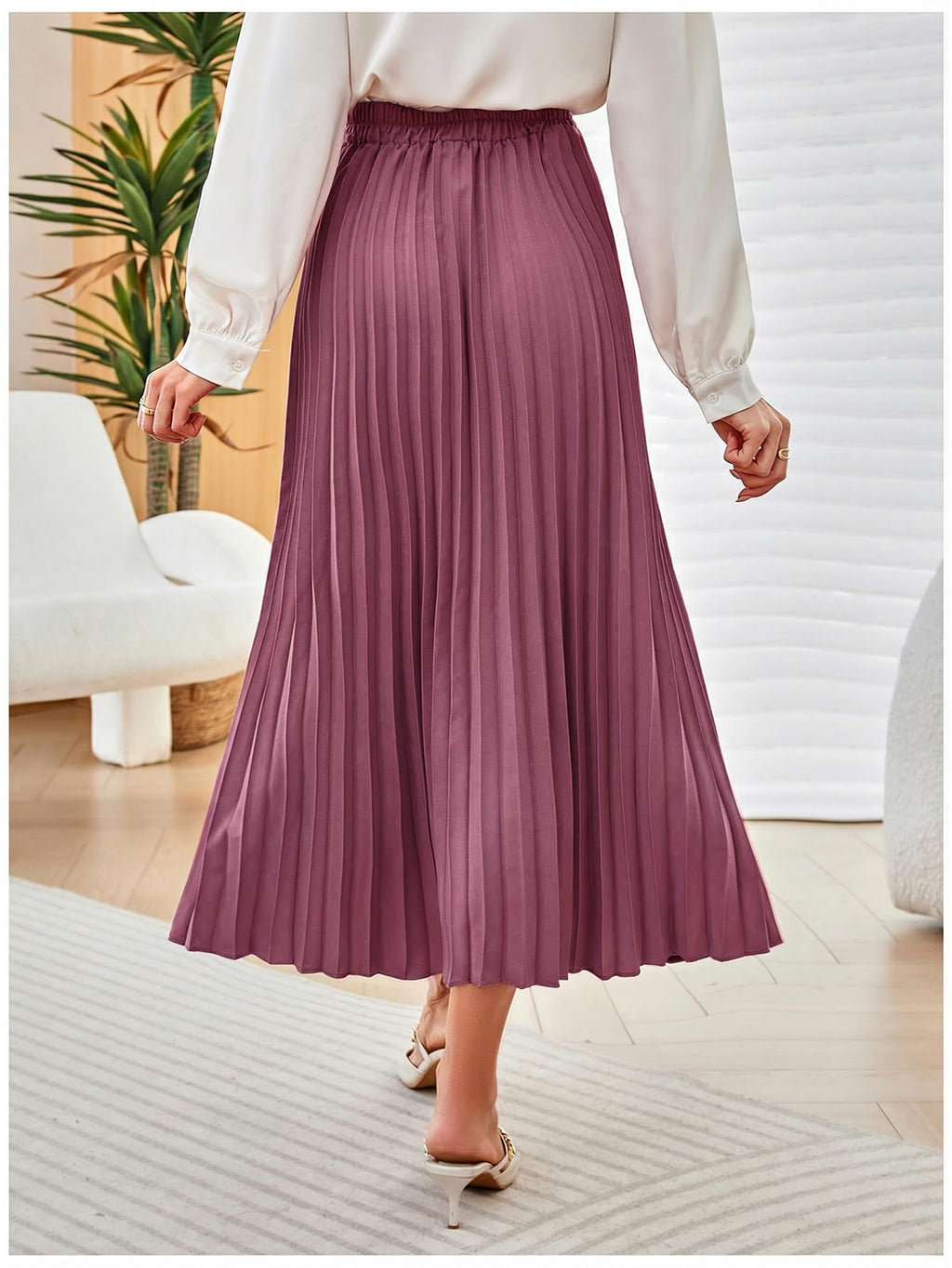 SweatyRocks Women's Casual Solid Longline Pleated Long Skirt
