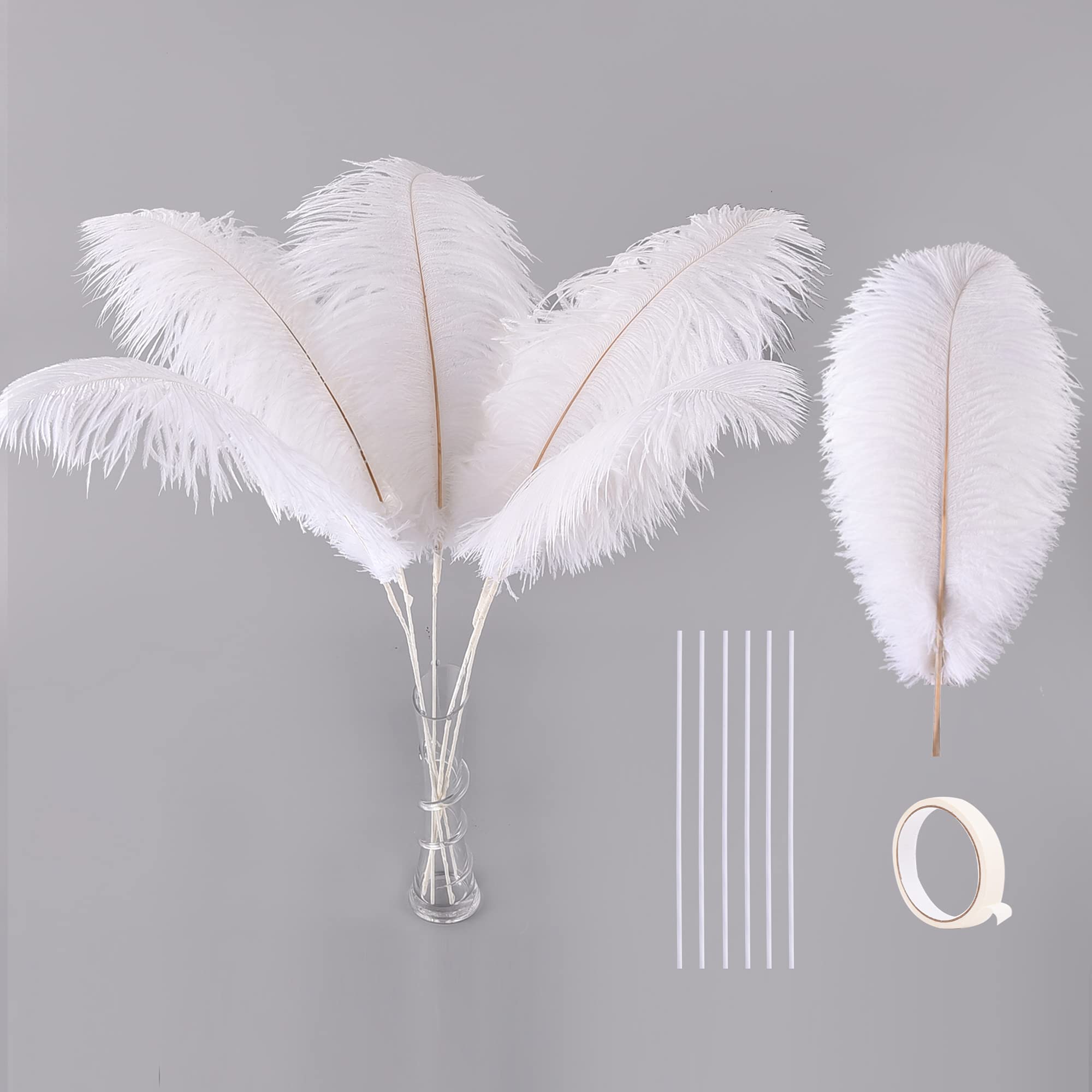 Ballinger Black Ostrich Feathers Bulk - Making Kit 12Pcs 16-18inch Large Ostrich Feathers for Floral Arrangement, Vase, Wedding Party Centerpieces and Halloween Home Decor