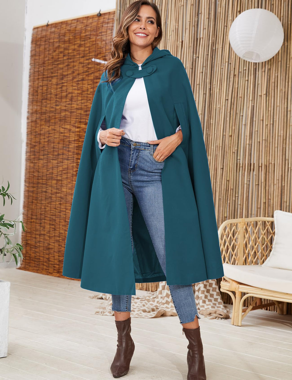 Gihuo Cape Poncho Women's Hooded Maxi Cloak Coat Winter Warm Long Cloak Cosplay Costumes Outerwear