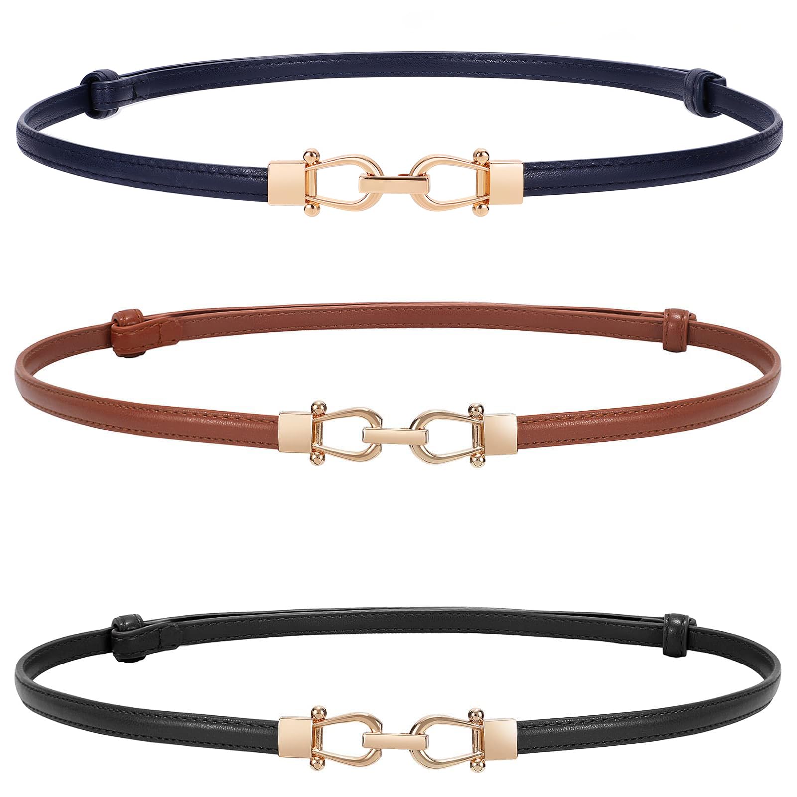 WERFORU Women Classic Leather Belt With Square Gold Silver Buckle For Jeans Pants