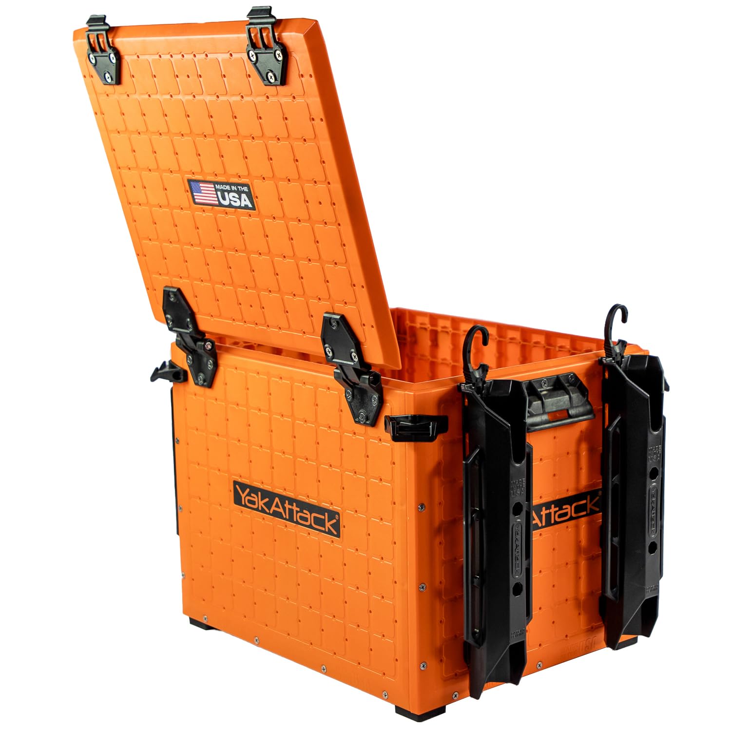 YakAttack BlackPak Pro 13" x 13" Fishing Crate with 3 Rod Holders - Battleship Grey | Compact Tackle Storage Box & Gear Organizer for Kayaks | Lightweight, Durable & Customizable Marine Accessory