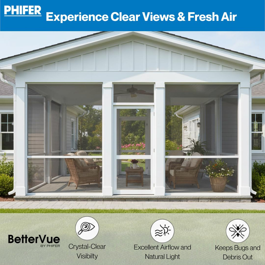 Phifer BetterVue High-Visibility Mesh Screen for Patio Porch, Screen Door Mesh, & Balcony - High Transparency Window Screening for Porches Roll - (24 in x 25 ft) - DIY Replacement & Repair