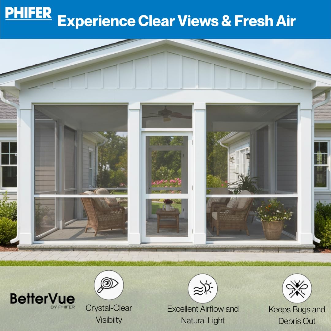 Phifer BetterVue High-Visibility Mesh Screen for Patio Porch, Screen Door Mesh, & Balcony - High Transparency Window Screening for Porches Roll - (24 in x 25 ft) - DIY Replacement & Repair