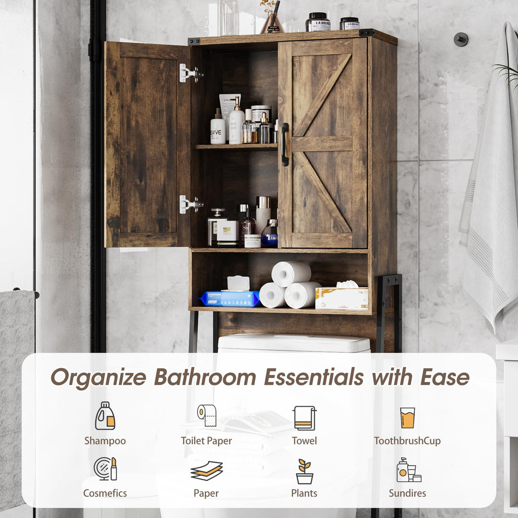 Vabches Over The Toilet Storage Cabinet with 2-Door Design Bathroom Organizers and Storage with Anti-Tip Device Over Toilet Organizer with Shelves for Bathroom,Restroom,Laundry Black