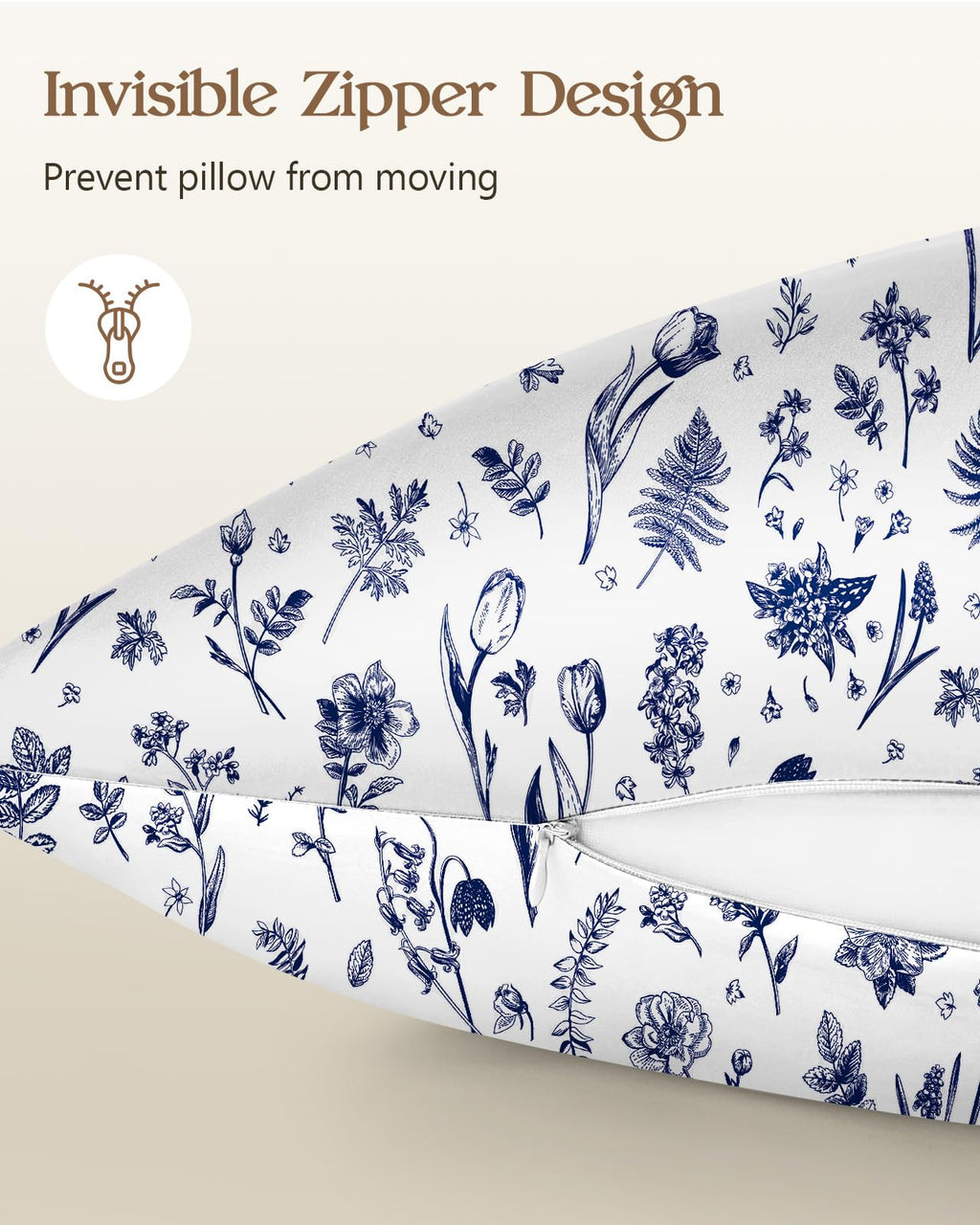 Miss Adola 2 Pack Mulberry Silk Pillowcase for Hair and Skin - Standard Size 20 x 26 Inches with Hidden Zipper Beige Flower 19 Momme Soft Sleeping Silk Pillow Case for Women, Moms
