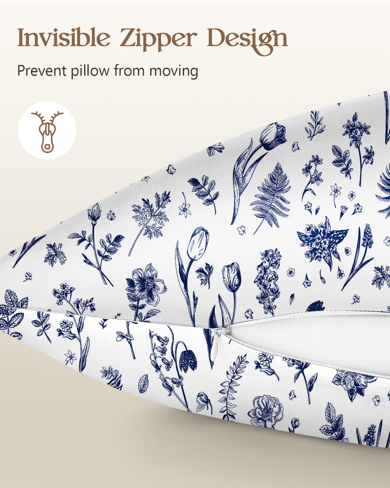 Miss Adola 2 Pack Mulberry Silk Pillowcase for Hair and Skin - Standard Size 20 x 26 Inches with Hidden Zipper Beige Flower 19 Momme Soft Sleeping Silk Pillow Case for Women, Moms