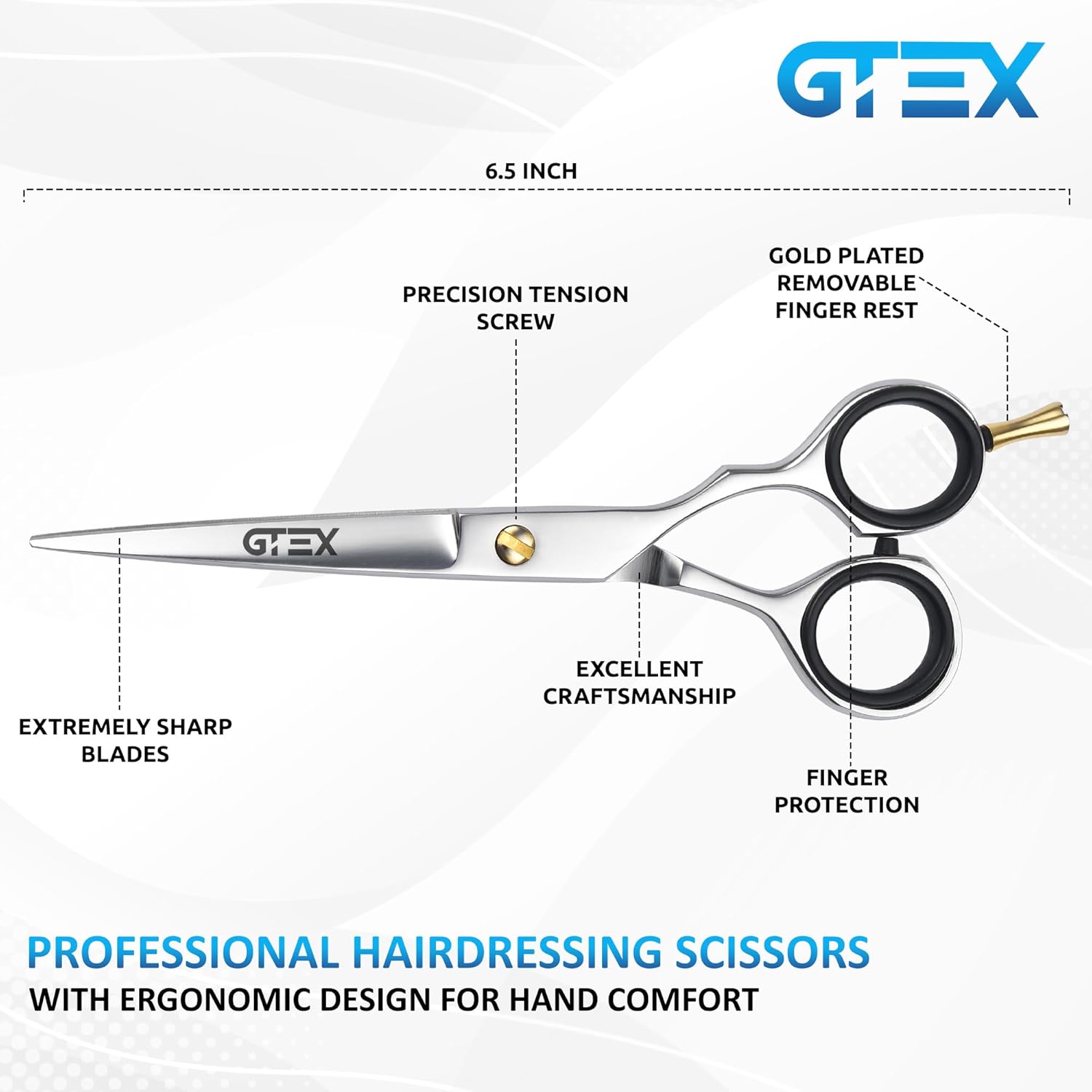 GTEX Hair Scissors, 6.5 inch Professional Hair Cutting Scissors for Women Men Adults - Barber Scissors Hair Shears - Super Sharp Haircut Scissors - Tijeras De Peluqueria Profesional