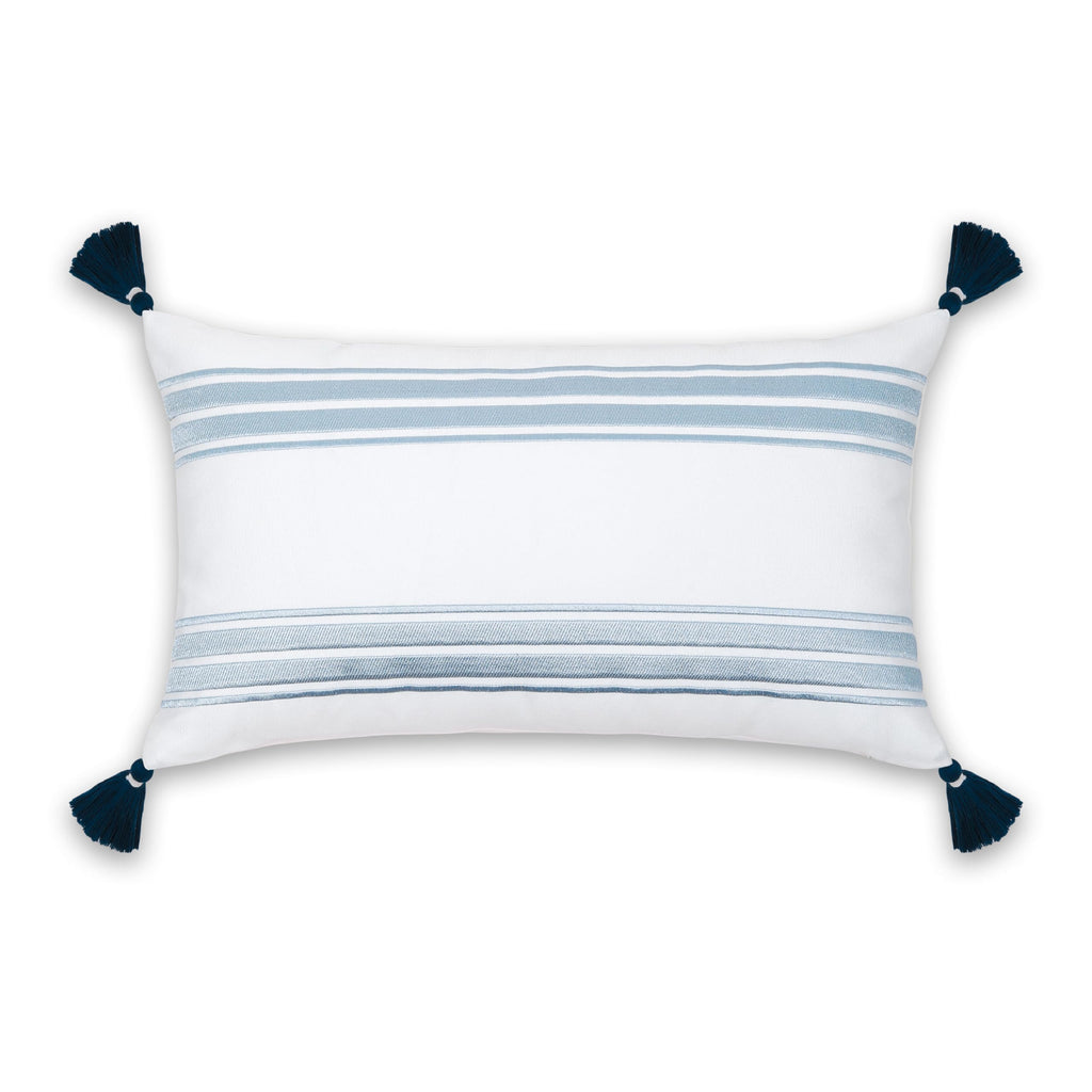 Hofdeco Premium Coastal Patio Indoor Outdoor Lumbar Pillow Cover Only, 12"x20" Water Repellent for Backyard, Couch, Baby Blue Green Floral with Piping