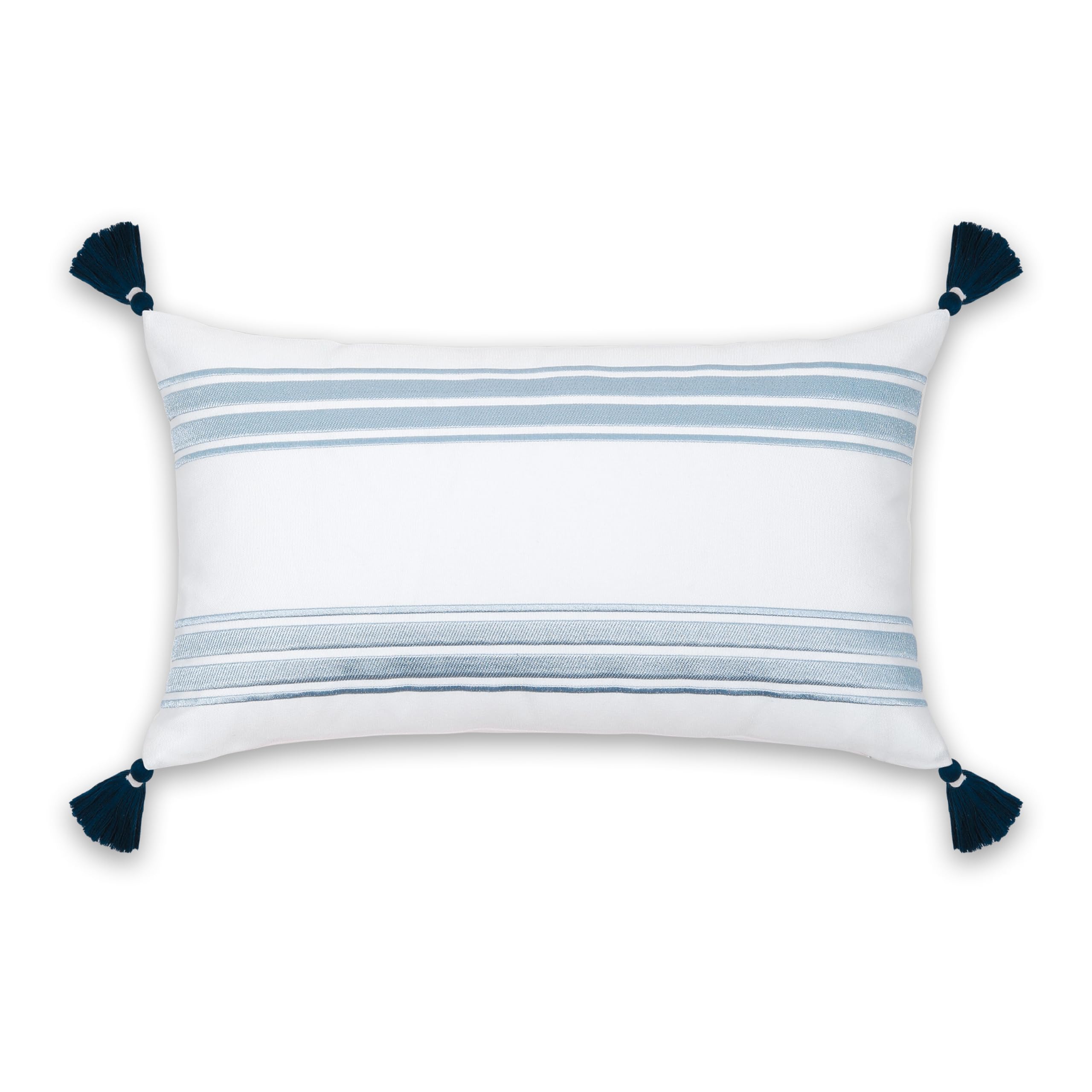 Hofdeco Premium Coastal Patio Indoor Outdoor Lumbar Pillow Cover Only, 12"x20" Water Repellent for Backyard, Couch, Baby Blue Green Floral with Piping