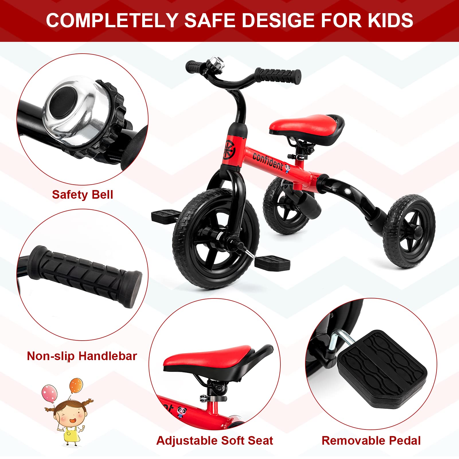 XPIY Tricycle for Toddlers Age 2-5 Years Old, 3 in 1 Folding Toddler Bike for Boys and Girls, Kids' Bike Trike with Detachable Pedal and Adjustable Seat (Blue)
