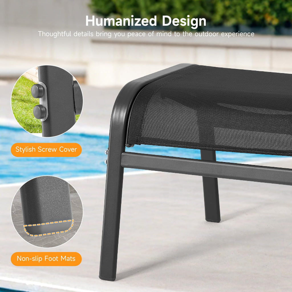 ONBRILL Outdoor Ottoman Set of 2, All Weather Outdoor Foot Stool with Supportive Textliene and Metal Frame, Stackable Oversized Outdoor Foot Rest for Furniture Patio Garden Pool, Beige