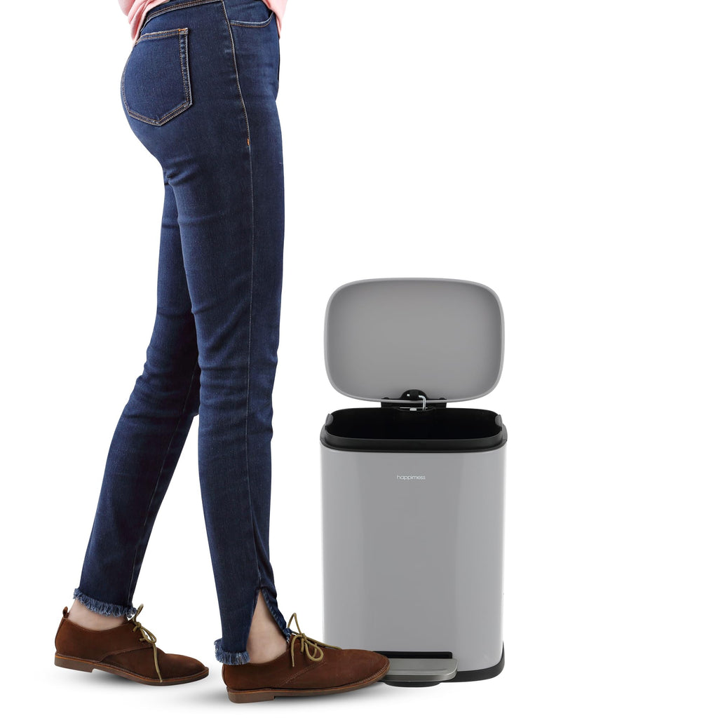 happimess HPM1006B Connor Rectangular 13-Gallon Trash Can with Soft-Close Lid and Free Mini Trash Can, Fingerprint Resistant, Modern, Minimalistic for Home, Kitchen, Office, Bathroom, Black