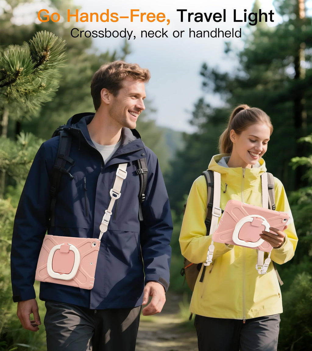 BATYUE for iPad 9th/ 8th/ 7th Generation Case (iPad 10.2 inch Rugged Case 2021/2020/2019) with Screen Protector, Rotating Stand/Pencil Holder/Carrying Shoulder Strap (Colourful Pink)