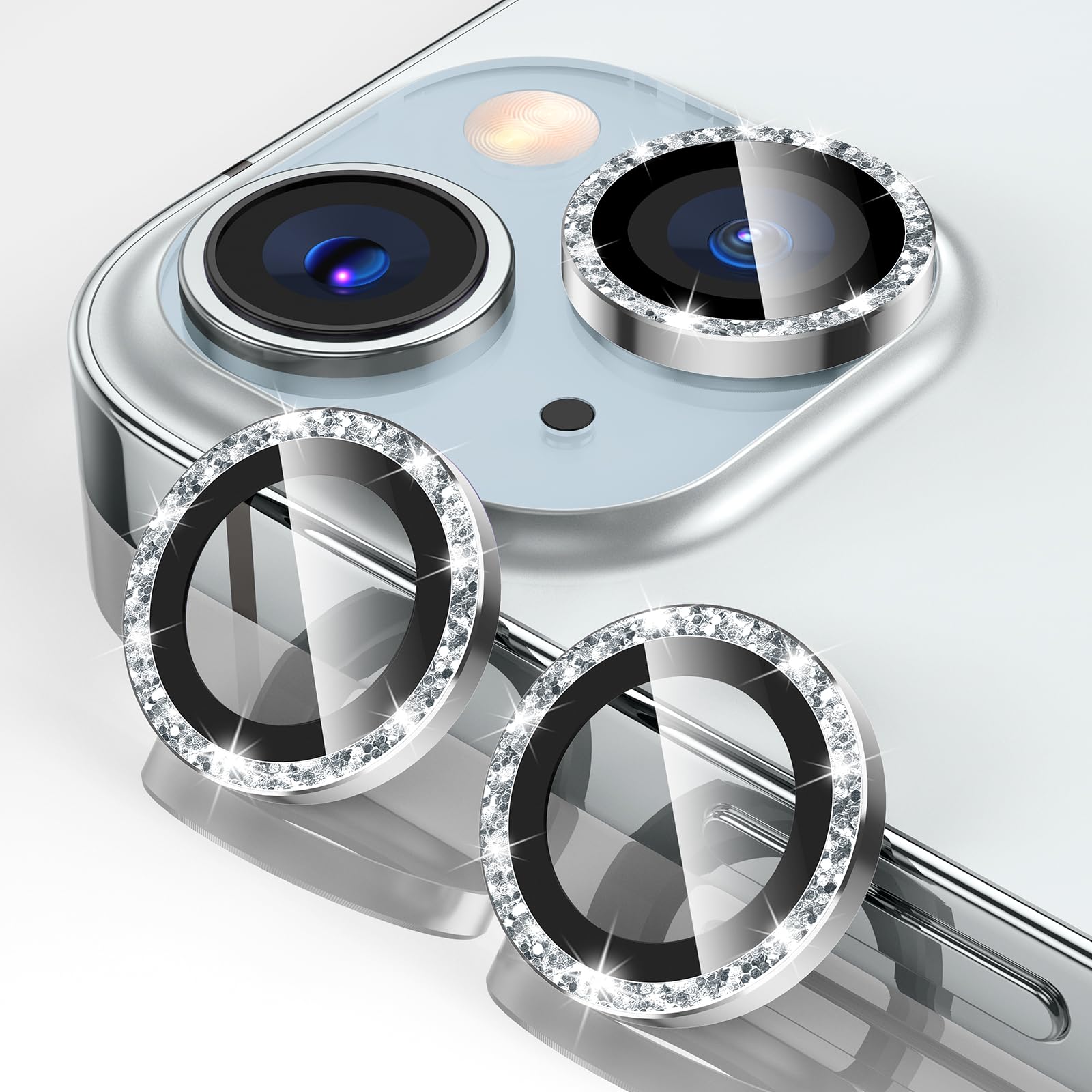 Tensea for iPhone 13 mini/iPhone 13 Camera Lens Protector, 9H Tempered Glass Camera Cover Screen Protector Metal Individual Ring for iPhone 13mini 5.4 inch /13 6.1 inch