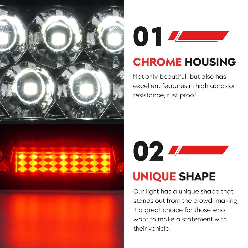 Tresound For 1994-2001 Dodge Ram 1500/2500/ 3500 Third 3rd LED Brake Light Cargo Lamp High Mount Brake Light Replacement (Black+ Smoke Lens)