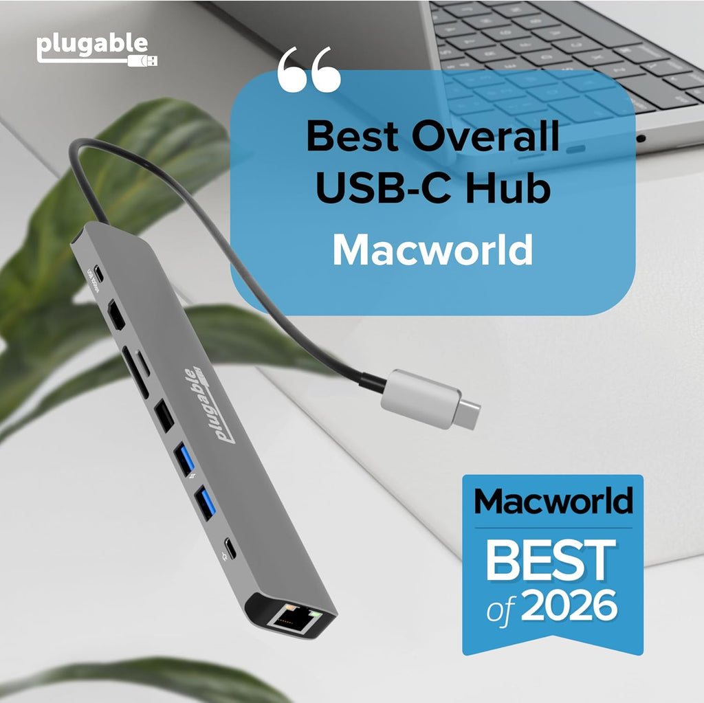Plugable USB C Hub Multiport Adapter: 9-in-1 with 140W PD Charging, 4K 60Hz HDMI, 10Gbps Data Transfer, Gigabit Ethernet, SD for USBC, USB4, Thunderbolt MacBook, Windows, Chromebook (USBC-9IN1E)