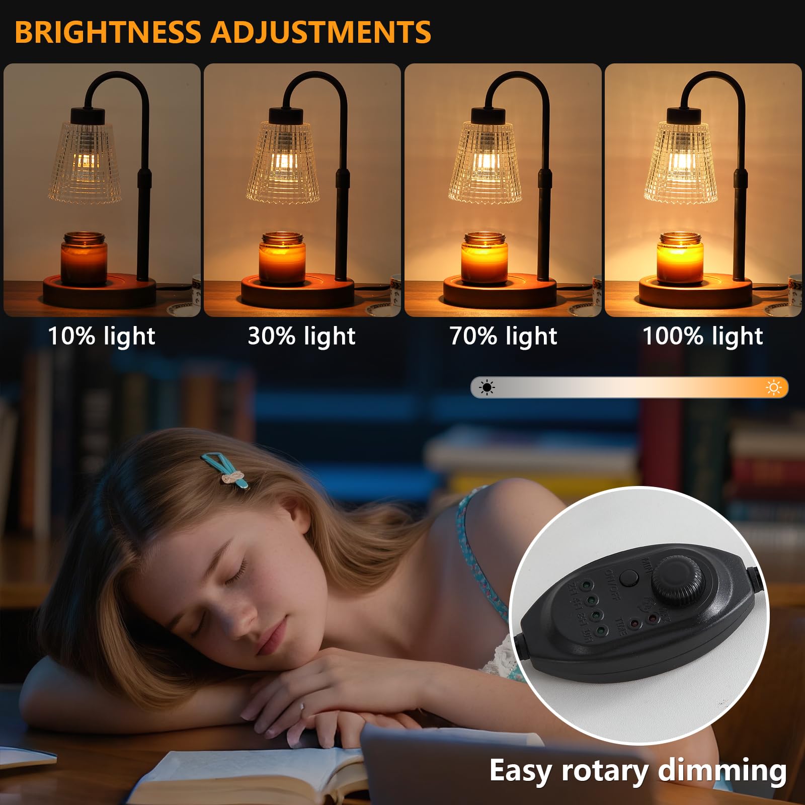 MEIXISUE Candle Warmer Lamp with Timer and Dimmer,Electric Amber Light Gifts for Women Melt Wax Warmer Lamp with 2 Bulbs for Candle Jars House Warming New Home Decor
