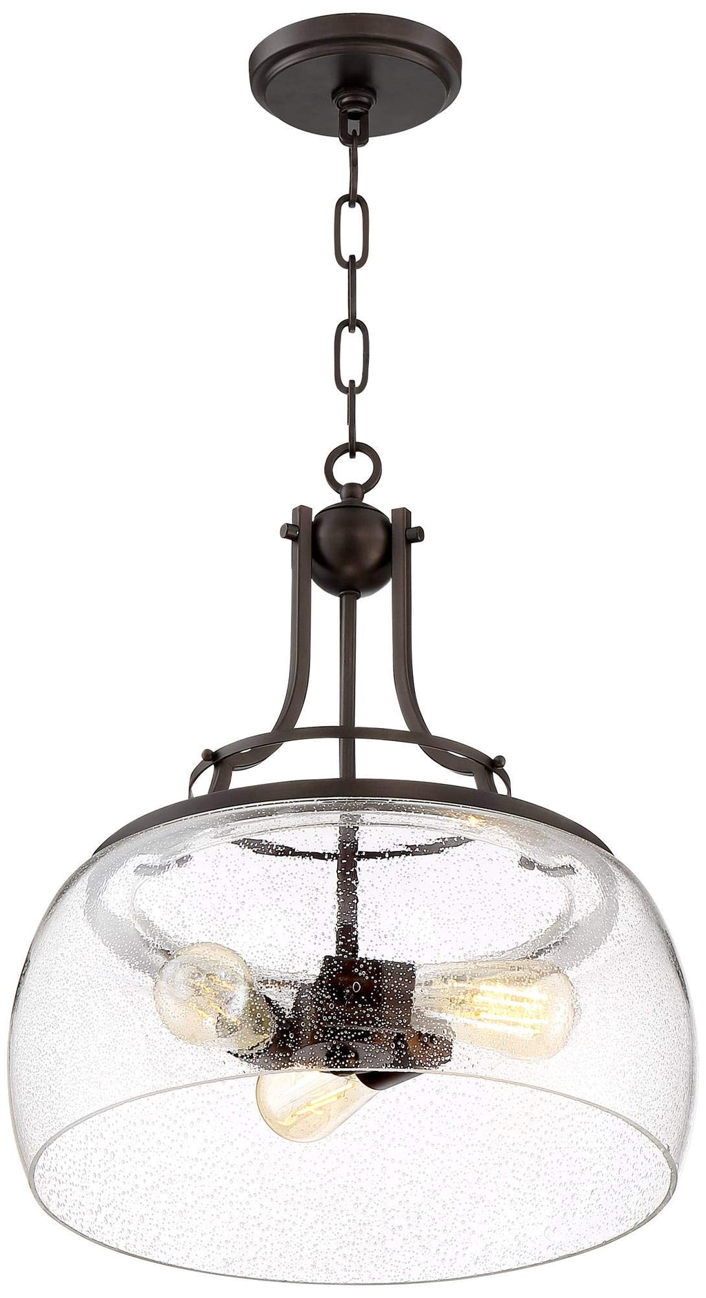 Franklin Iron Works Charleston Satin Nickel Pendant Chandelier 16" Wide Rustic Farmhouse Seeded Clear Glass LED 3-Light Fixture for Dining Room House Foyer Entryway Kitchen Bedroom Living Room