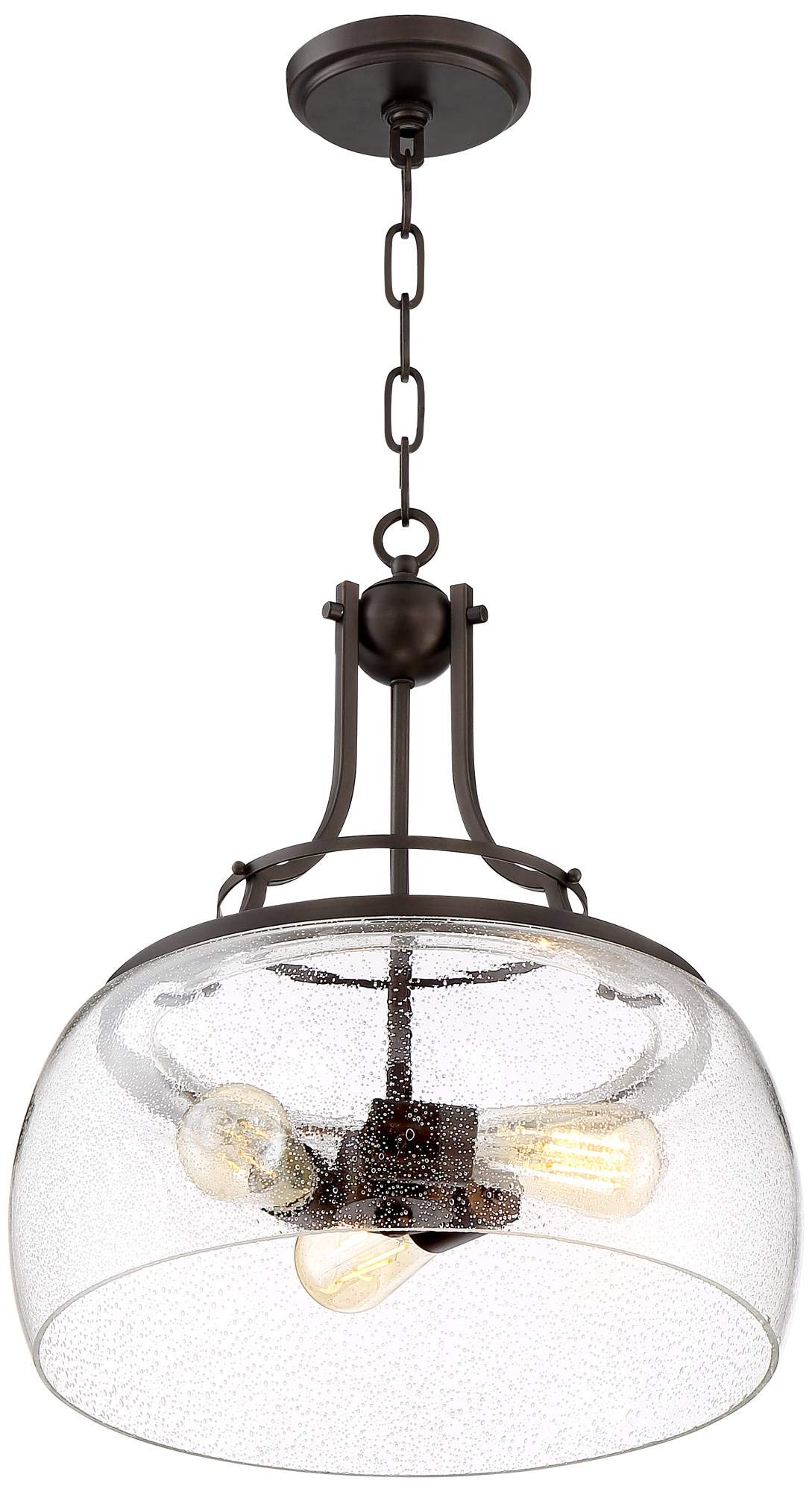 Franklin Iron Works Charleston Satin Nickel Pendant Chandelier 16" Wide Rustic Farmhouse Seeded Clear Glass LED 3-Light Fixture for Dining Room House Foyer Entryway Kitchen Bedroom Living Room