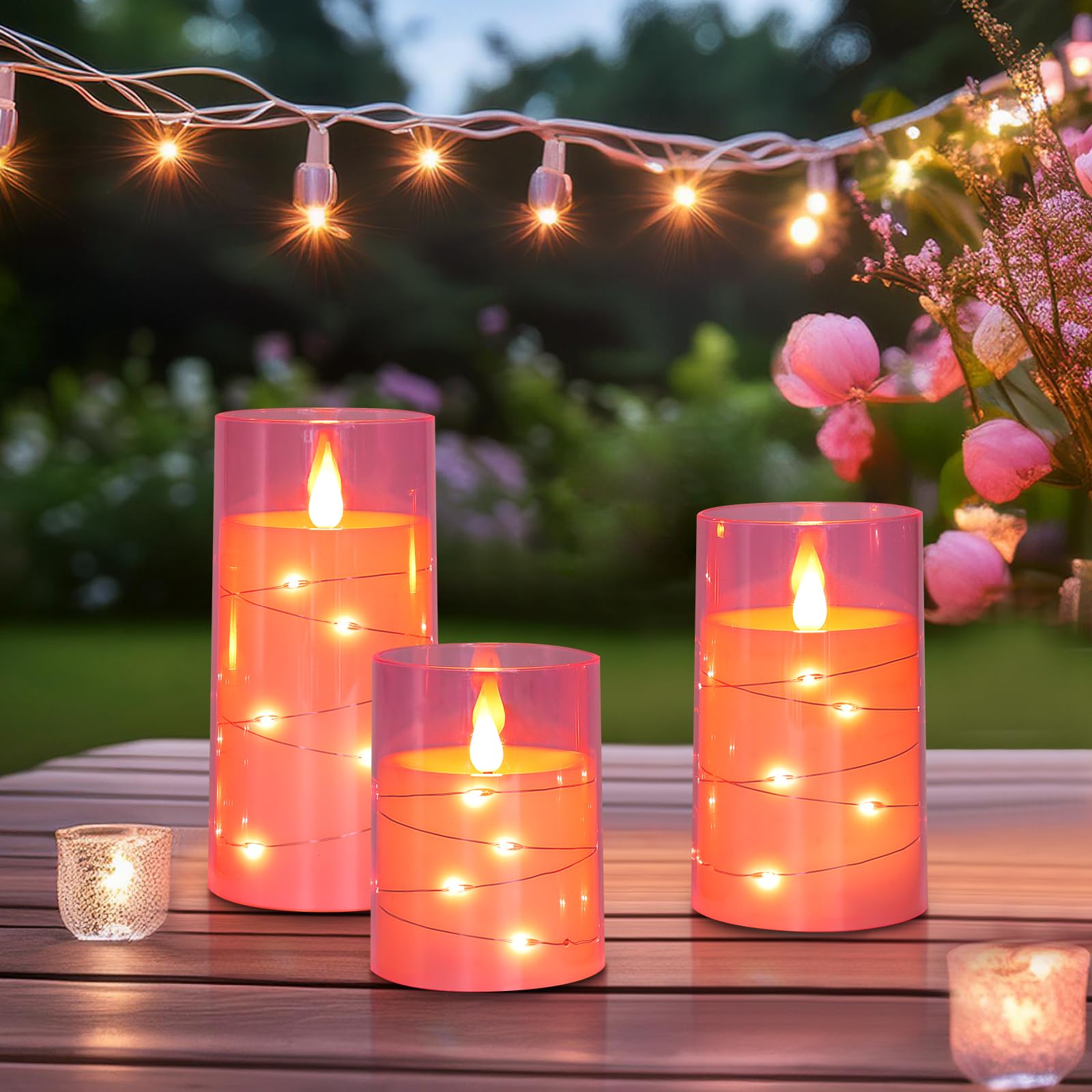 Aignis 12-Pack Waterproof Flameless Candles, 2.2" Slim Plastic Battery Operated LED Pillar Candles with 2 Remotes & Timers, Melt-Proof Fake Electric Candles for Outdoor Patio, Wedding, Home Decor