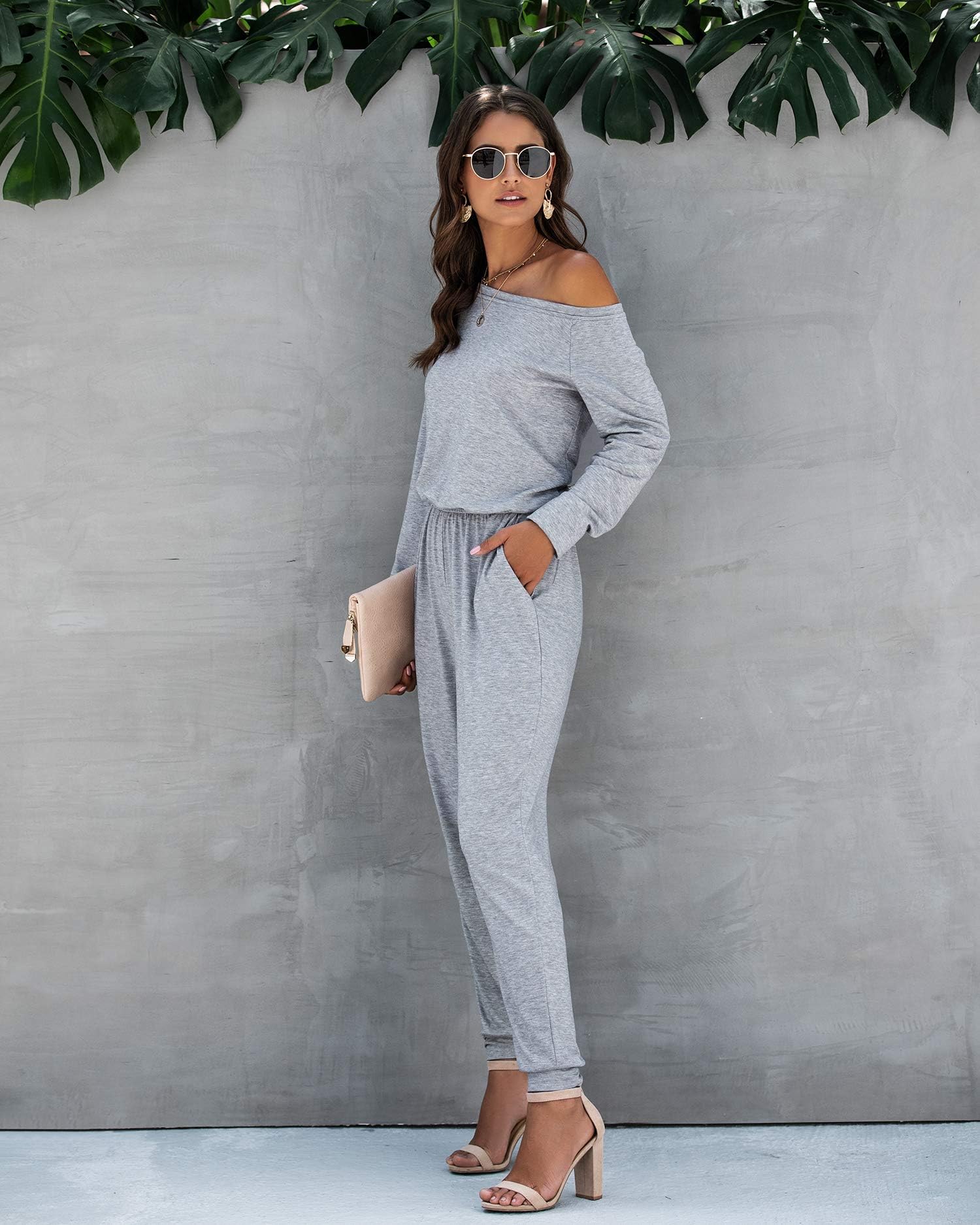 PRETTYGARDEN Jumpsuits for Women Casual 2026 Fall Long Sleeve Off Shoulder Rompers One Piece Travel Outfits Fashion Clothing