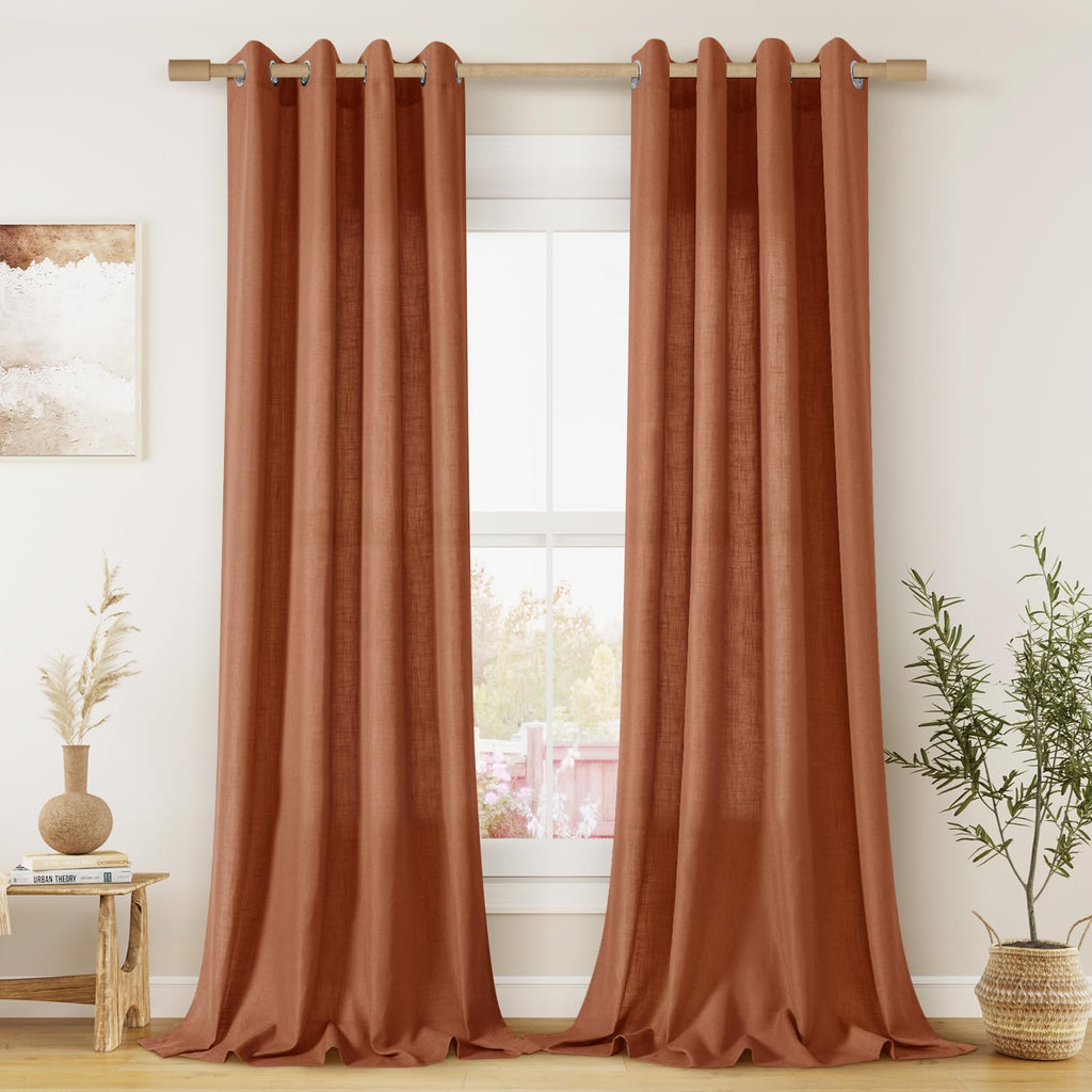 Aersas Black Bedroom Linen Curtains 63 Inch Length 2 Panel Privacy Energy Efficient Semi Sheer Black Linen Drapes for Living Room Modern Farmhouse Grommet Window Curtain for Nursery Office 52x63