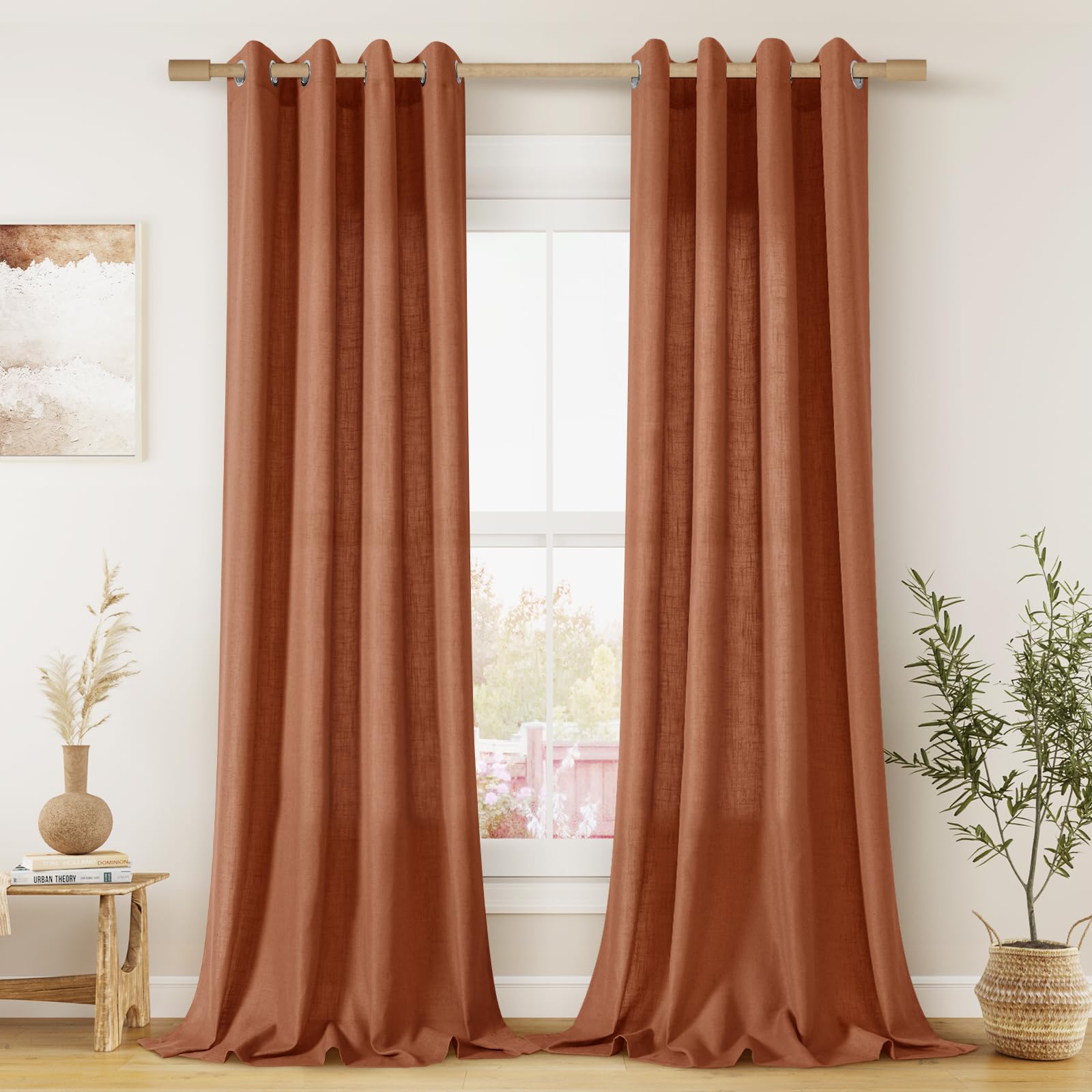 Aersas Black Bedroom Linen Curtains 63 Inch Length 2 Panel Privacy Energy Efficient Semi Sheer Black Linen Drapes for Living Room Modern Farmhouse Grommet Window Curtain for Nursery Office 52x63