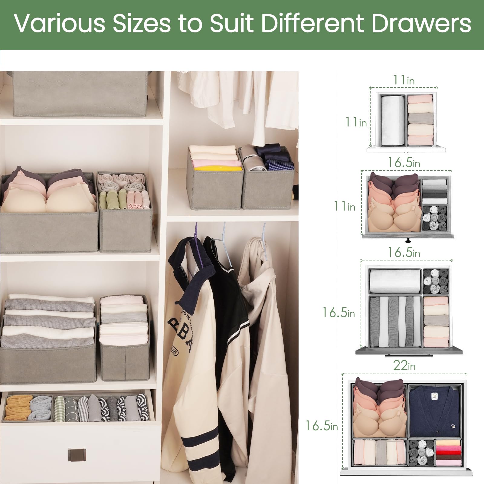 Criusia Drawer Organizer Clothes, 8 Pack Underwear Drawer Organizer, Foldable Cloth Storage Box Closet Organizers and Storage for Clothes, Socks, Scarves, Ties (Beige)