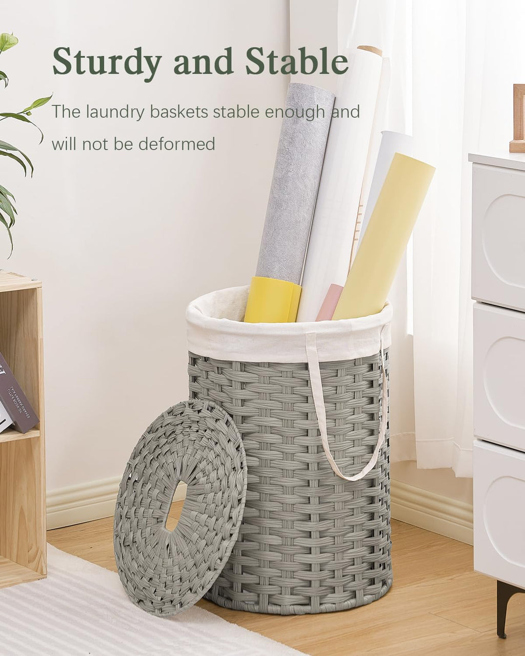 SETVSON Laundry Hamper with Lid Laundry Basket with Lid 19.0 Gal (72 L) Round Wicker Laundry Basket Handwoven Rattan Basket with Lid Removable Bag 2 Mesh Bags Handles for Living Room Bathroom Black