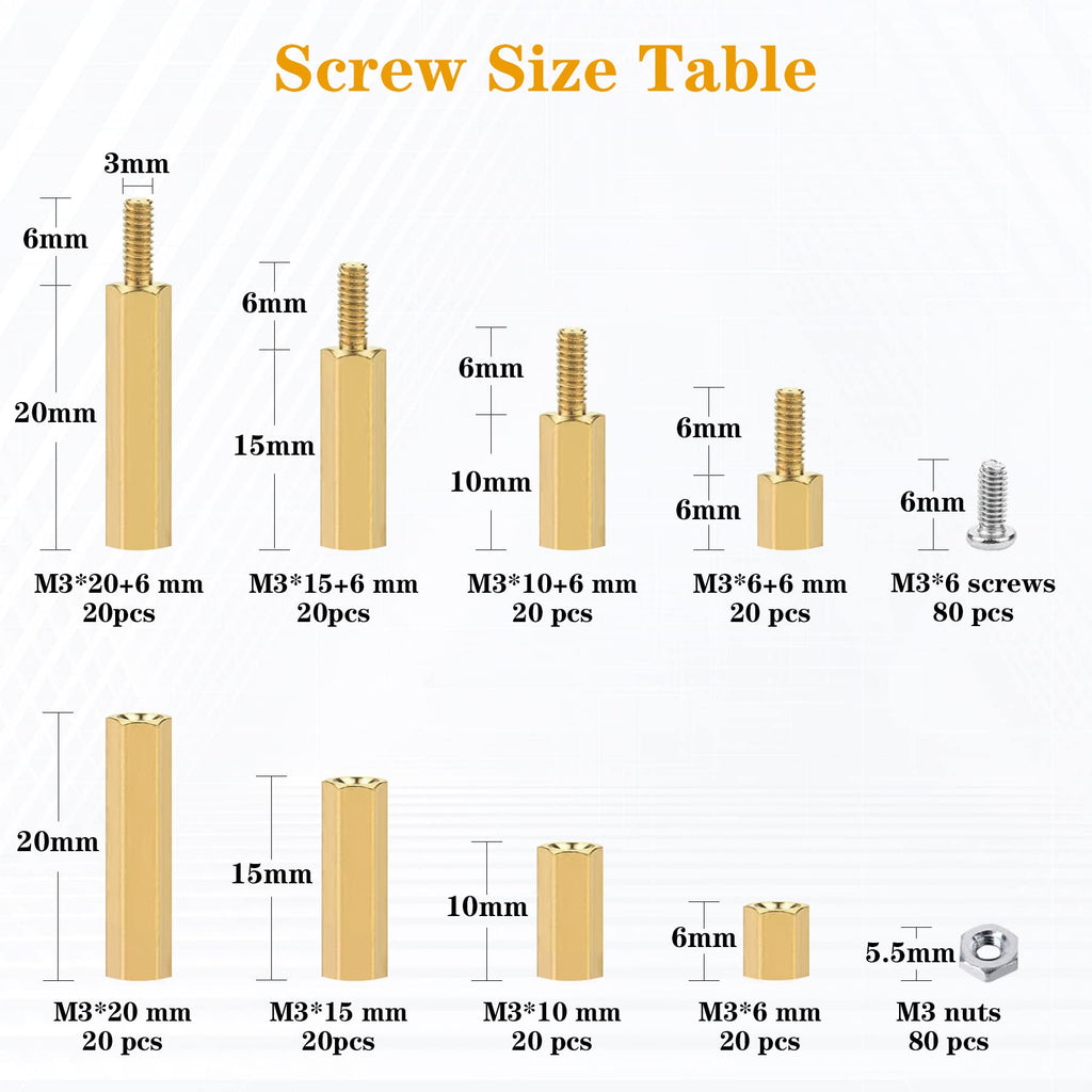 400Pcs M2 Motherboard Standoffs&Screws&Nuts Kit, Hex Male-Female Brass Spacer Standoffs, Laptop Screws for DIY Computer Build, Electronic Projects, Raspberry Pi, Circuit Board etc.
