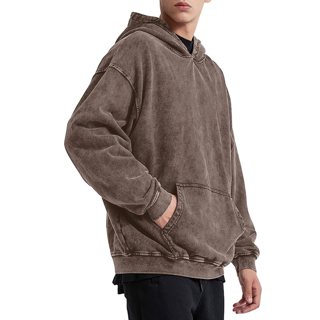 Bobeutou Oversized Hoodie Men Vintage Cotton Casual Hooded Sweatshirt Trendy Baggy Basic Hoodies Retro Pullover Streetwear
