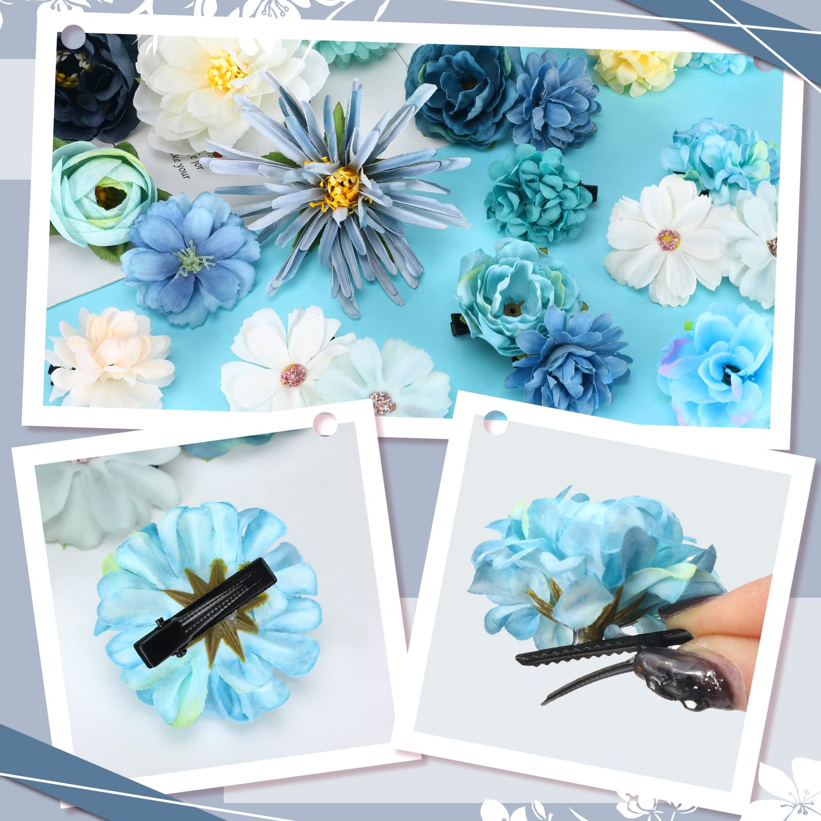 BBTO Flower Hair Clip Rose Hair Clips Barrettes for Women Flower Accessories Boho Bride Claw Clip Hairpin Brooch Pin Headpiece for Wedding(Beige Orange Series,21 Pcs)