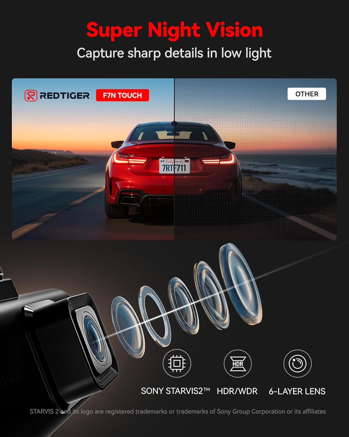 REDTIGER 4K STARVIS 2 Dash Cam Front and Rear, 5GHz WiFi 20MB/s Download, 128GB Card Included, Voice Control, Dash Camera for Cars with 3.18" Touch Screen, GPS, Loop Recording, Parking Mode(F7N Touch)