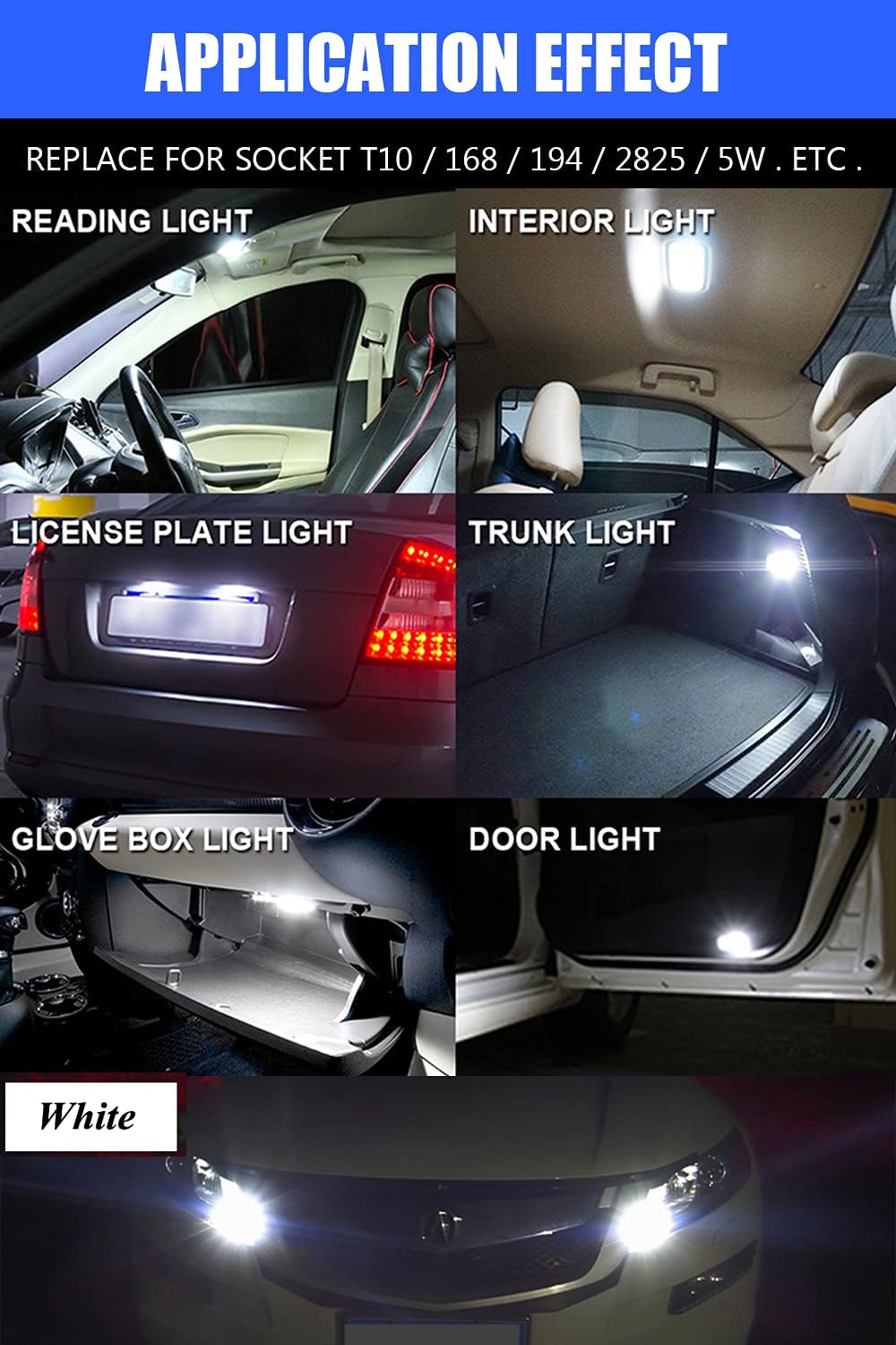 194 LED Light Bulb White 6000K Pack of 30, 168 2825 W5W T10 Wedge COB Bulbs Error Free for Car Dome Map Door Courtesy License Plate