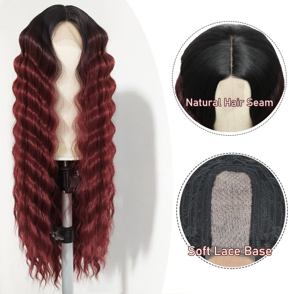 INSTASTYLE 30 Inch Synthetic Curly Wigs for Women Long Black Hair Wig Lace Front 4" Simulated Scalp Natural Loose Deep Wave Crimps Curls Wig As Hair Replacement Wigs 1B