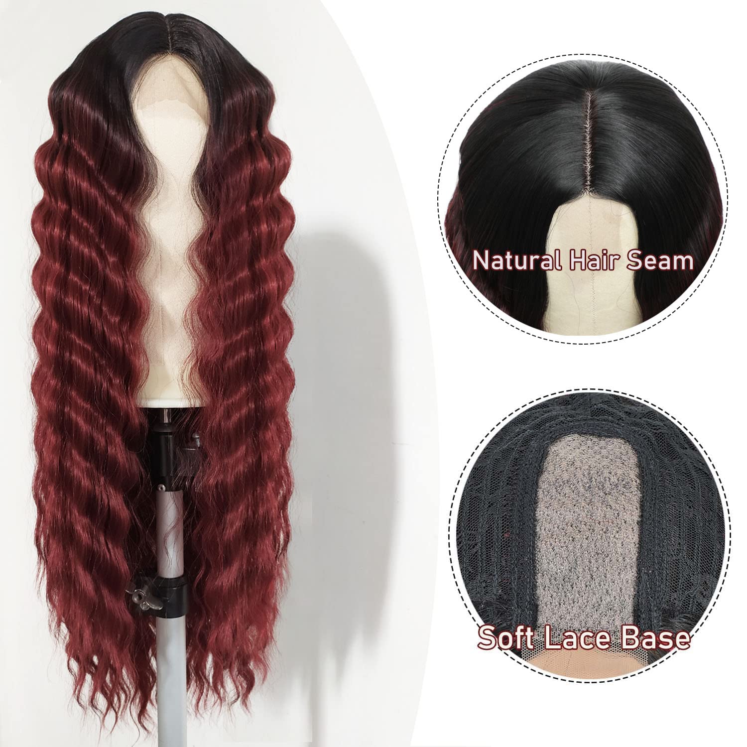 INSTASTYLE 30 Inch Synthetic Curly Wigs for Women Long Black Hair Wig Lace Front 4" Simulated Scalp Natural Loose Deep Wave Crimps Curls Wig As Hair Replacement Wigs 1B