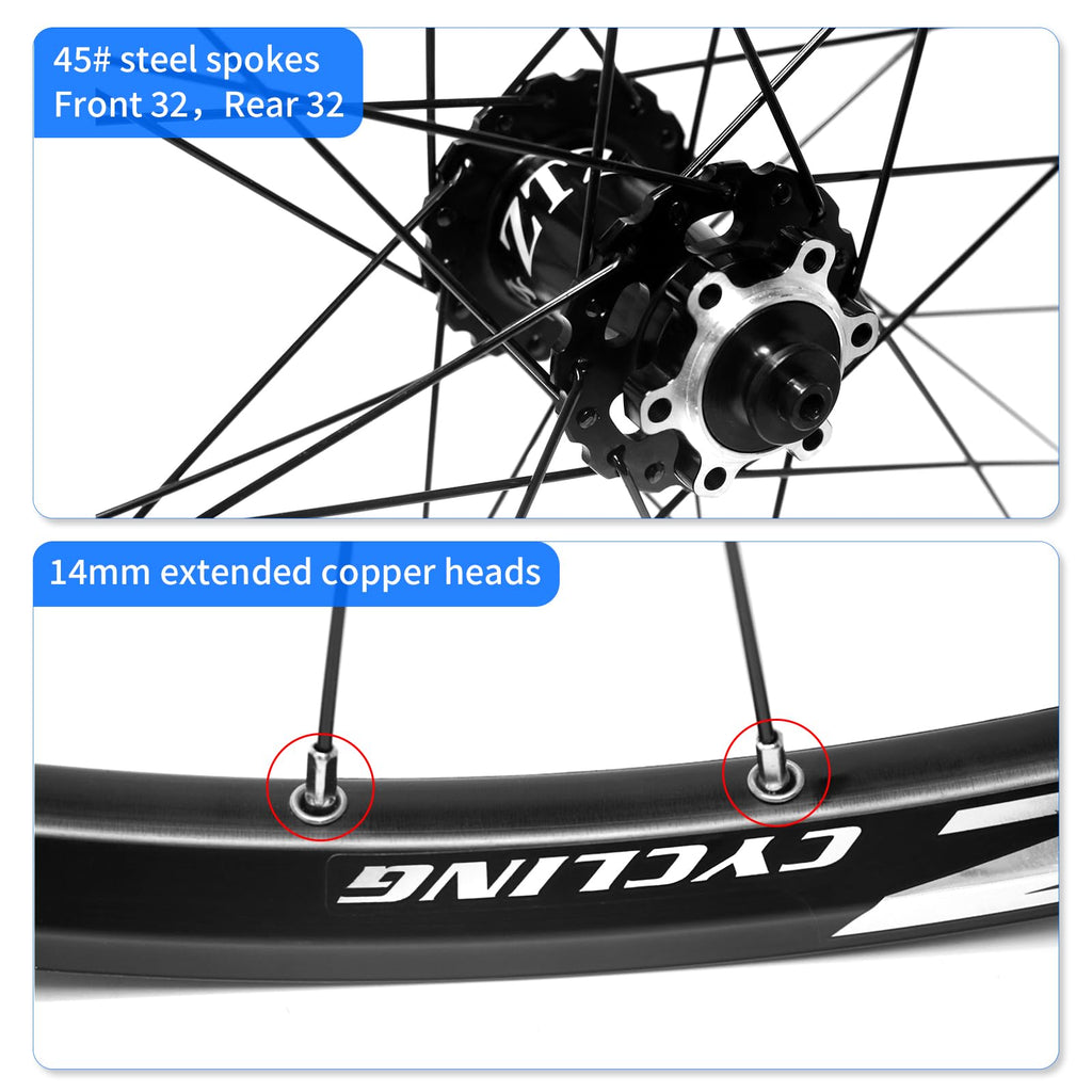 26"/27.5"/29" Mountain Bike Wheelset，Ultralight Aluminum Alloy Rim 32H High Strength Bike Wheels， Quick Release Disc Brake MTB Wheel Set， Compatible 7-12 Speed Cassette