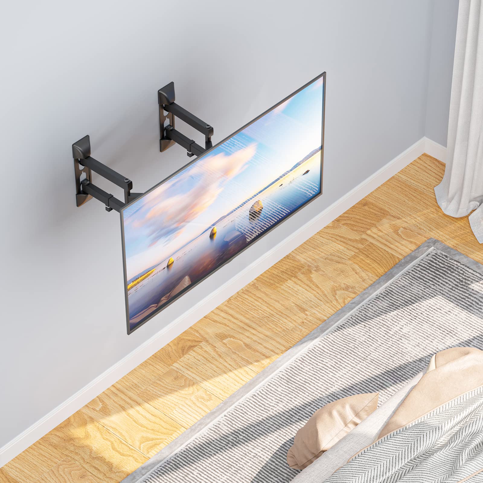 WALI Full Motion TV Wall Mount for 32–70 Inch TVs – Dual Articulating Mount with Swivel, Tilt & Extension | VESA up to 400x400mm | Fits 12/16" Wood Studs | Holds Up to 88 lbs