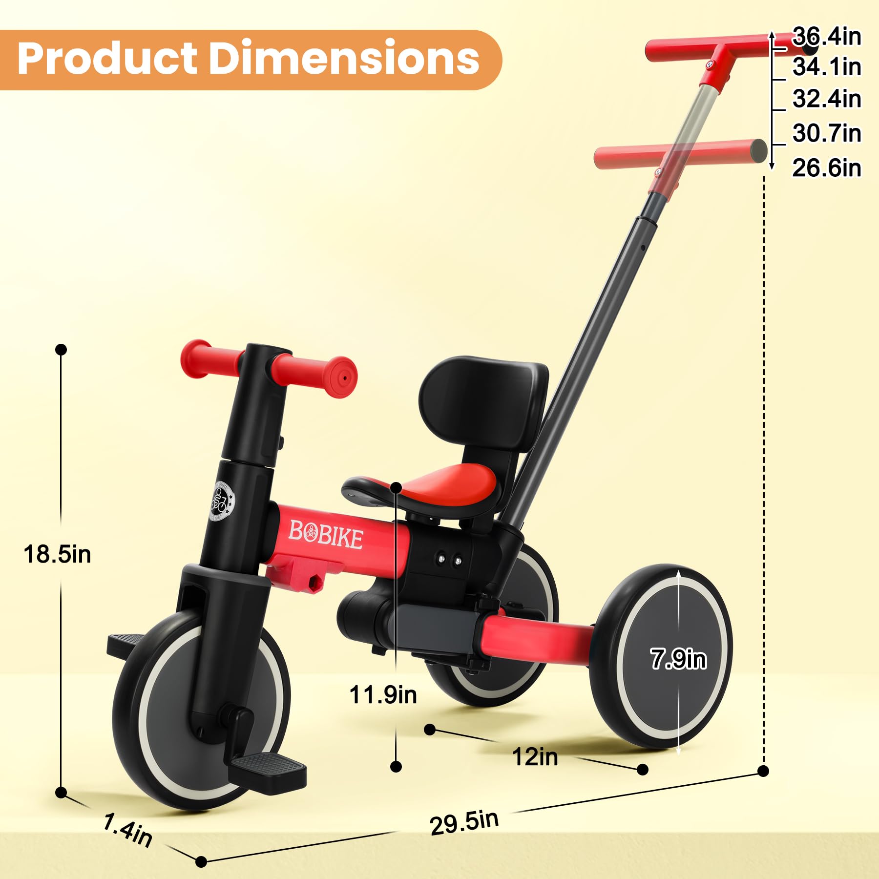 Toddler Bike with Push Handle,Tricycles for 1 to 3 Years Old, Toddler Tricycle with Push Handle for Boy Girl, Baby Balance Bike with Adjustable Seat Height and Removable Pedal (Black)